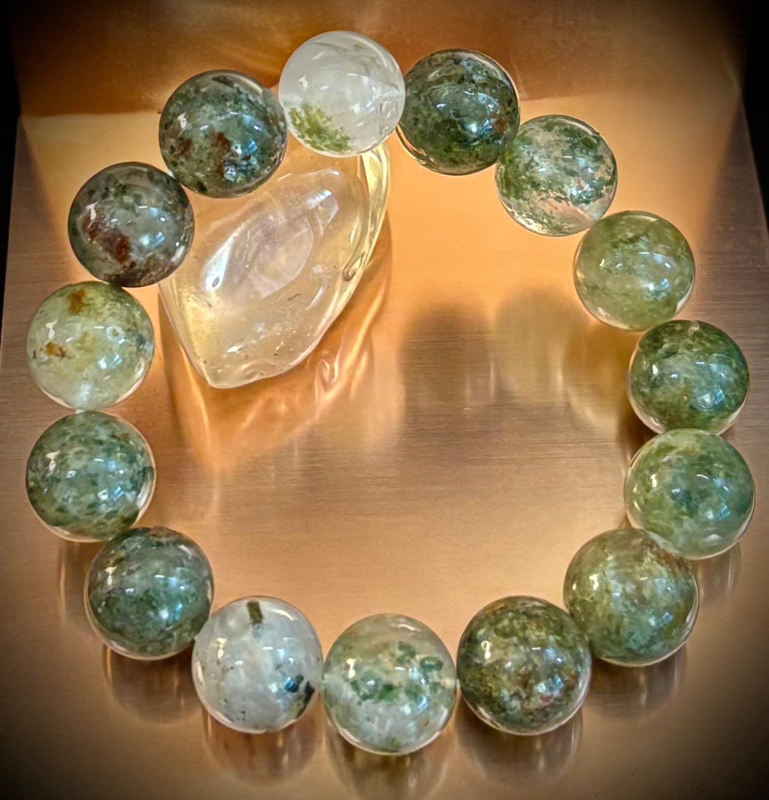 Reiki-Infused Genuine Green Phantom Quartz Statement Bracelet for Growth, Resilience & Wealth Attraction (14mm)