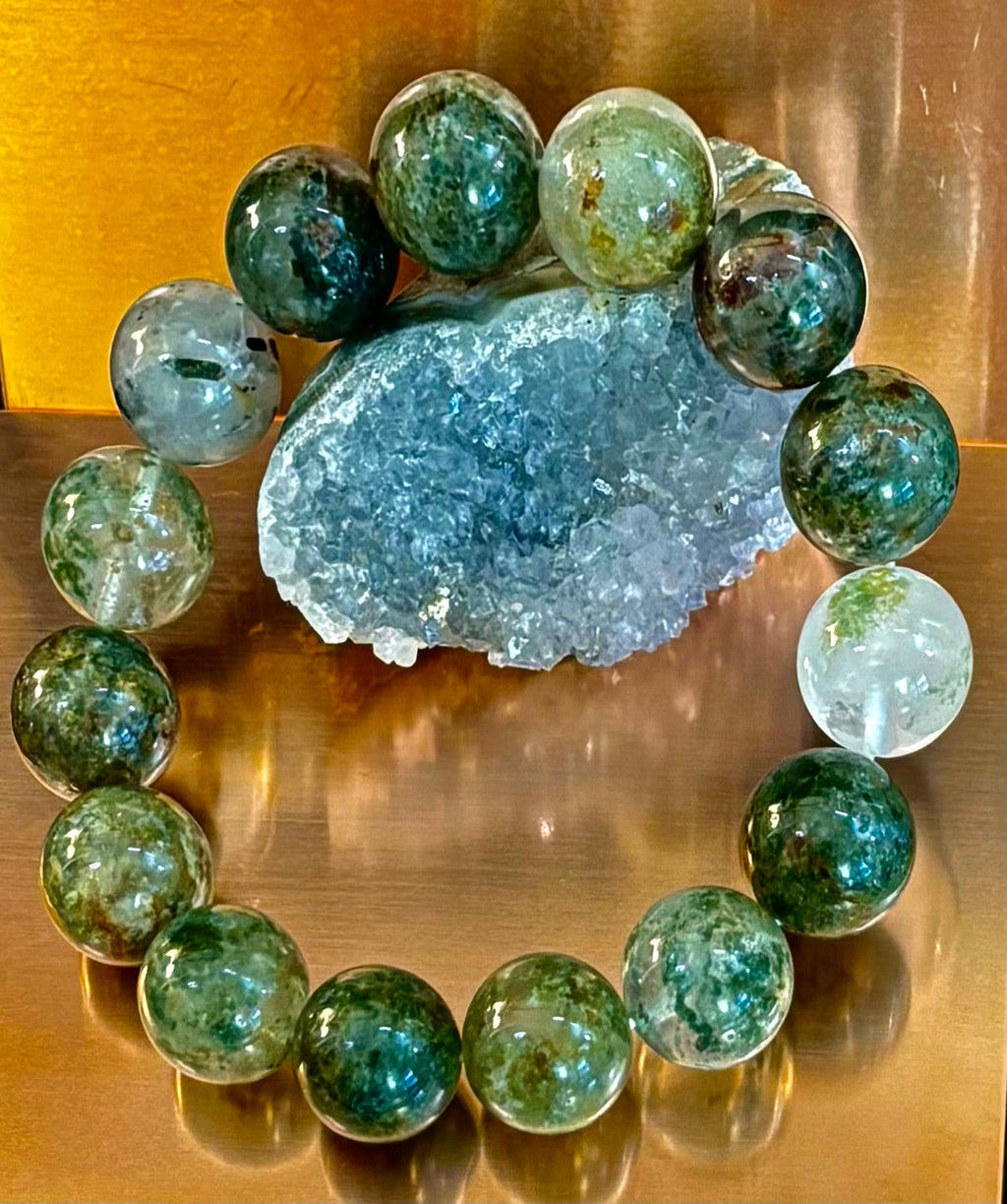 Reiki-Infused Genuine Green Phantom Quartz Statement Bracelet for Growth, Resilience & Wealth Attraction (14mm)