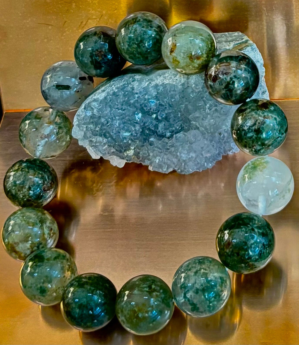 Reiki-Infused Genuine Green Phantom Quartz Statement Bracelet for Growth, Resilience & Wealth Attraction (14mm)