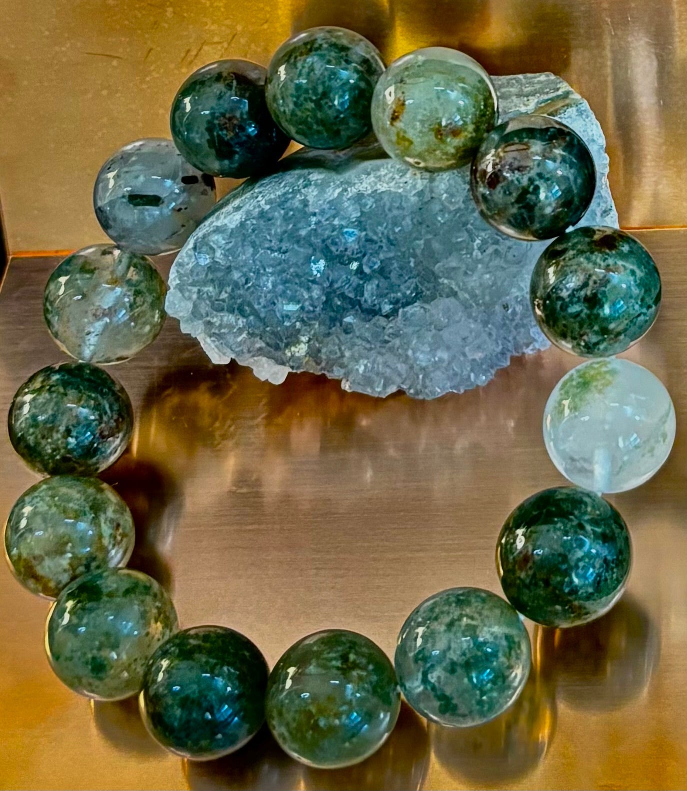 Reiki-Infused Genuine Green Phantom Quartz Statement Bracelet for Growth, Resilience & Wealth Attraction (14mm)