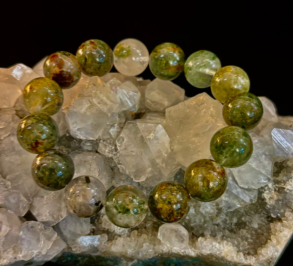 Reiki-Infused Genuine Green Phantom Quartz Statement Bracelet for Growth, Resilience & Wealth Attraction (14mm)