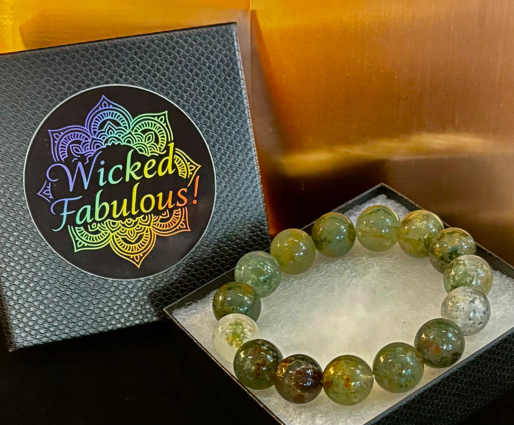 Reiki-Infused Genuine Green Phantom Quartz Statement Bracelet for Growth, Resilience & Wealth Attraction (14mm)