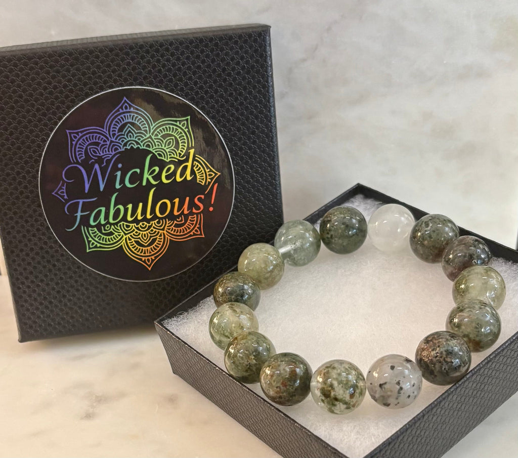 Reiki-Infused Genuine Green Phantom Quartz Statement Bracelet for Growth, Resilience & Wealth Attraction (14mm)