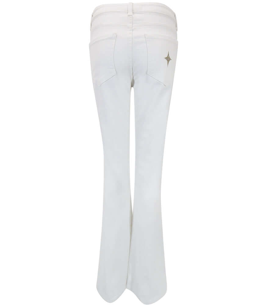 White Stretch Denim Jeans with Gold Glitter Star Accents