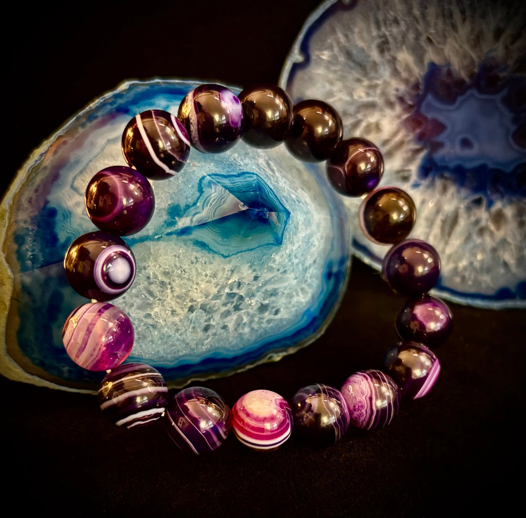 Reiki-Infused Genuine Dog Tooth Amethyst Statement Bracelet for Spiritual Shielding, Intuition & Deep Harmony (12mm)