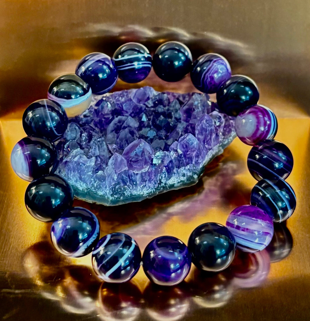 Reiki-Infused Genuine Dog Tooth Amethyst Statement Bracelet for Spiritual Shielding, Intuition & Deep Harmony (12mm)