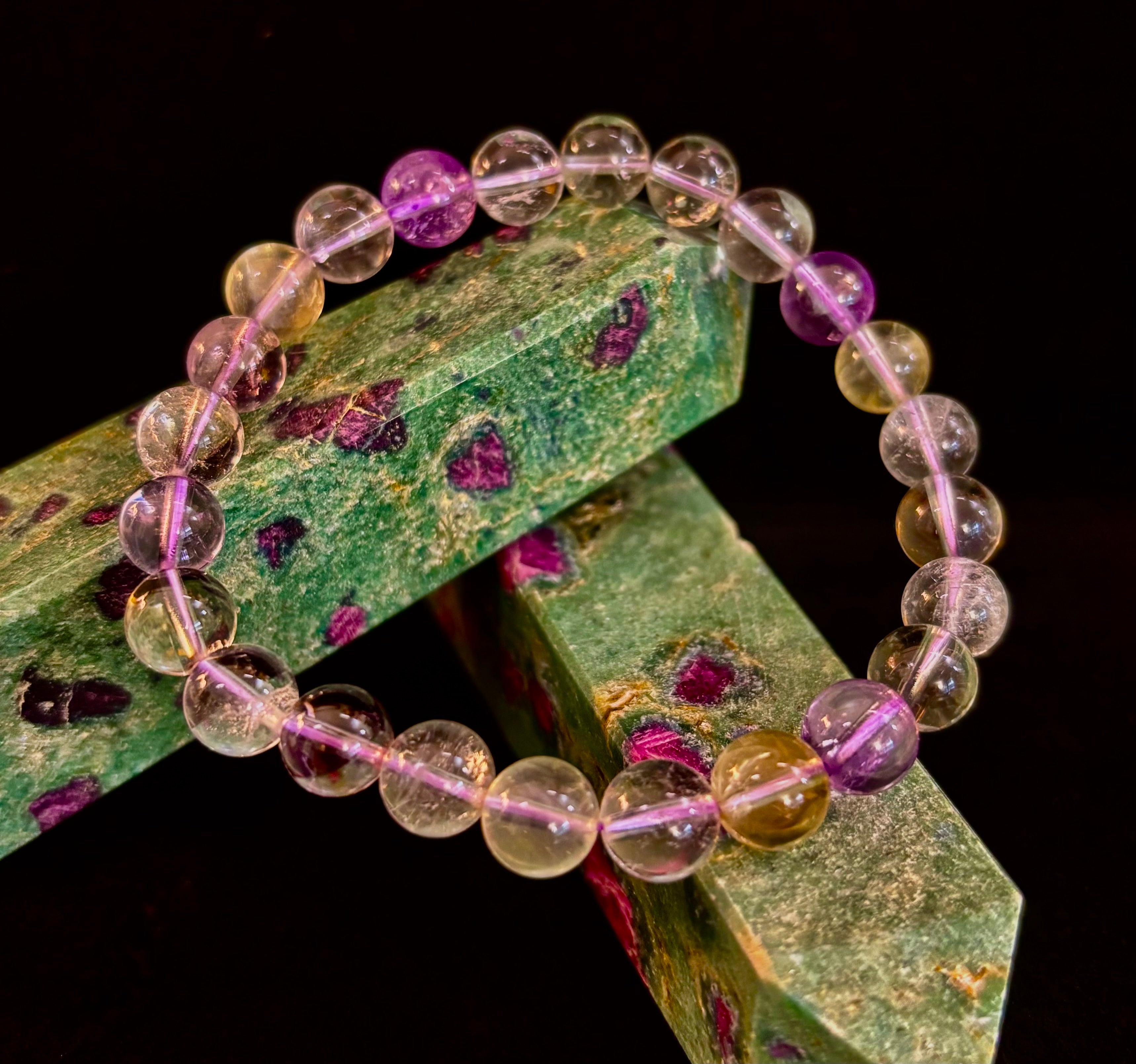 Ametrine Crystal Healing Stretch Bracelet for Intuition, Abundance & Harmony (8mm)