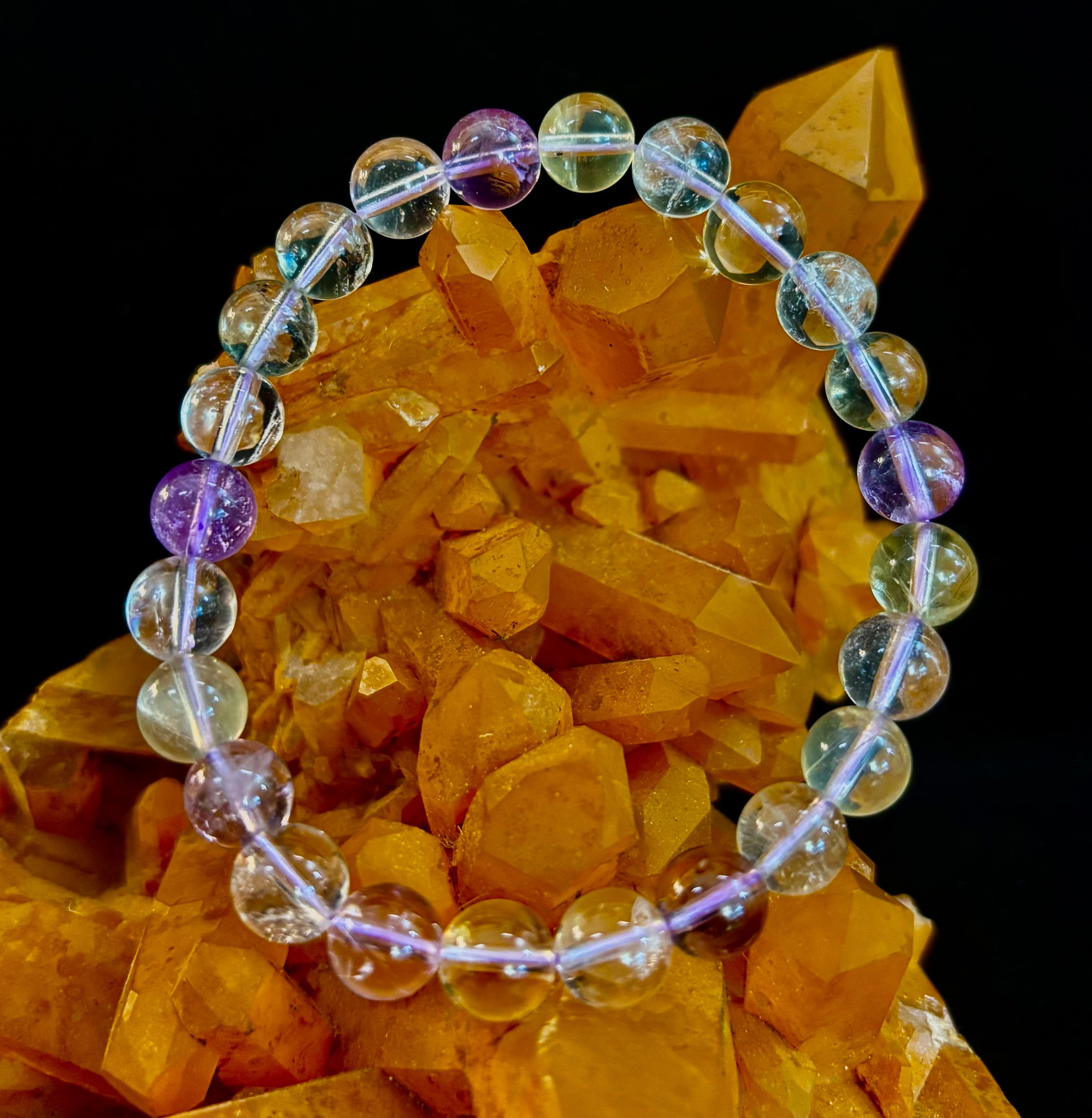 Ametrine Crystal Healing Stretch Bracelet for Intuition, Abundance & Harmony (8mm)
