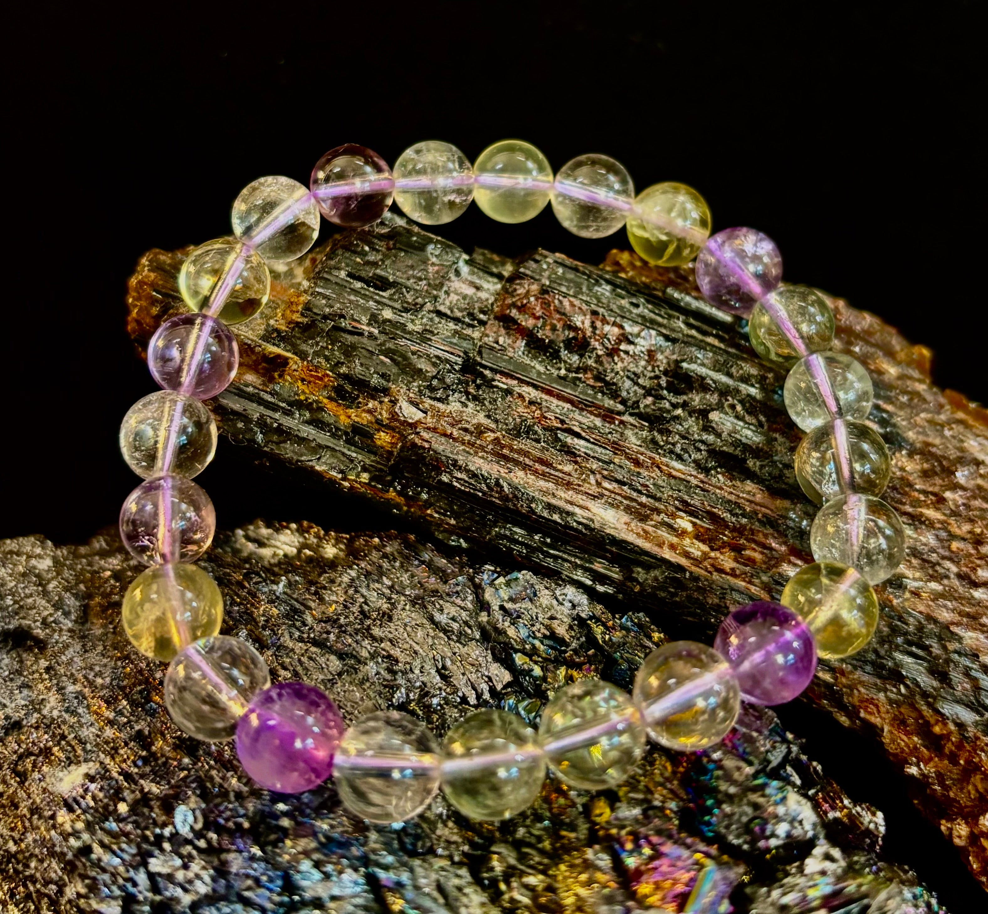 Ametrine Crystal Healing Stretch Bracelet for Intuition, Abundance & Harmony (8mm)