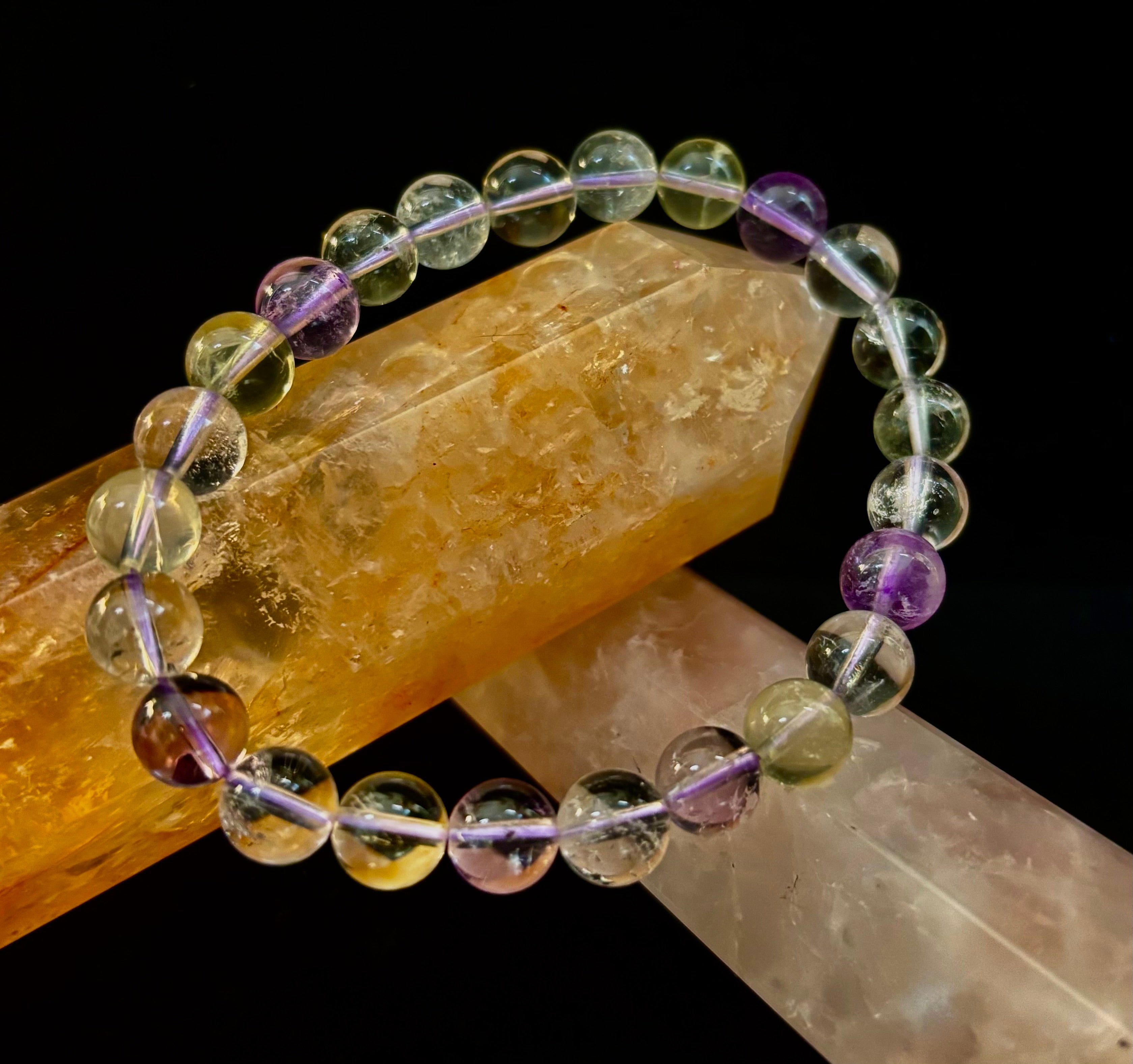 Ametrine Crystal Healing Stretch Bracelet for Intuition, Abundance & Harmony (8mm)