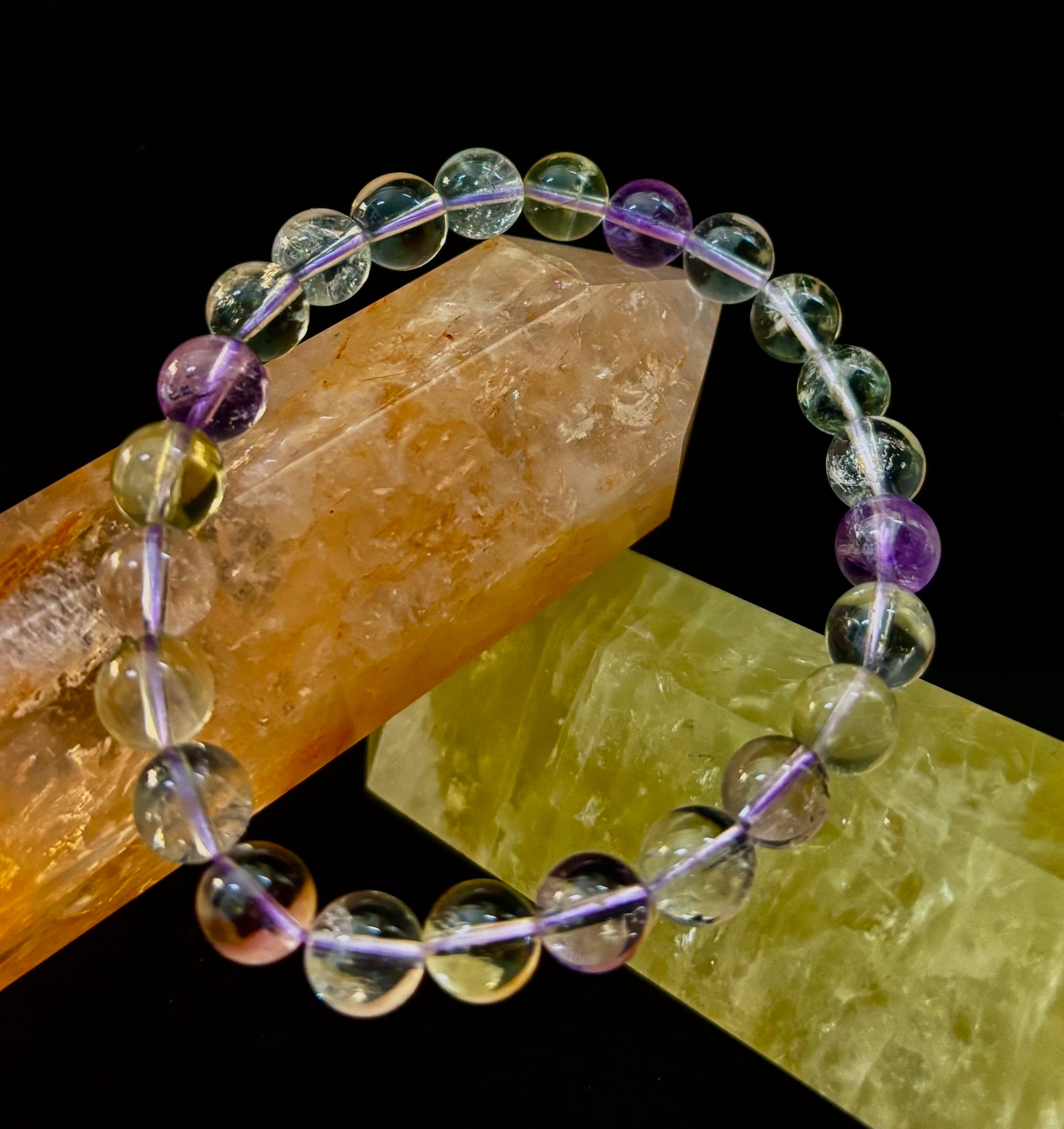 Ametrine Crystal Healing Stretch Bracelet for Intuition, Abundance & Harmony (8mm)