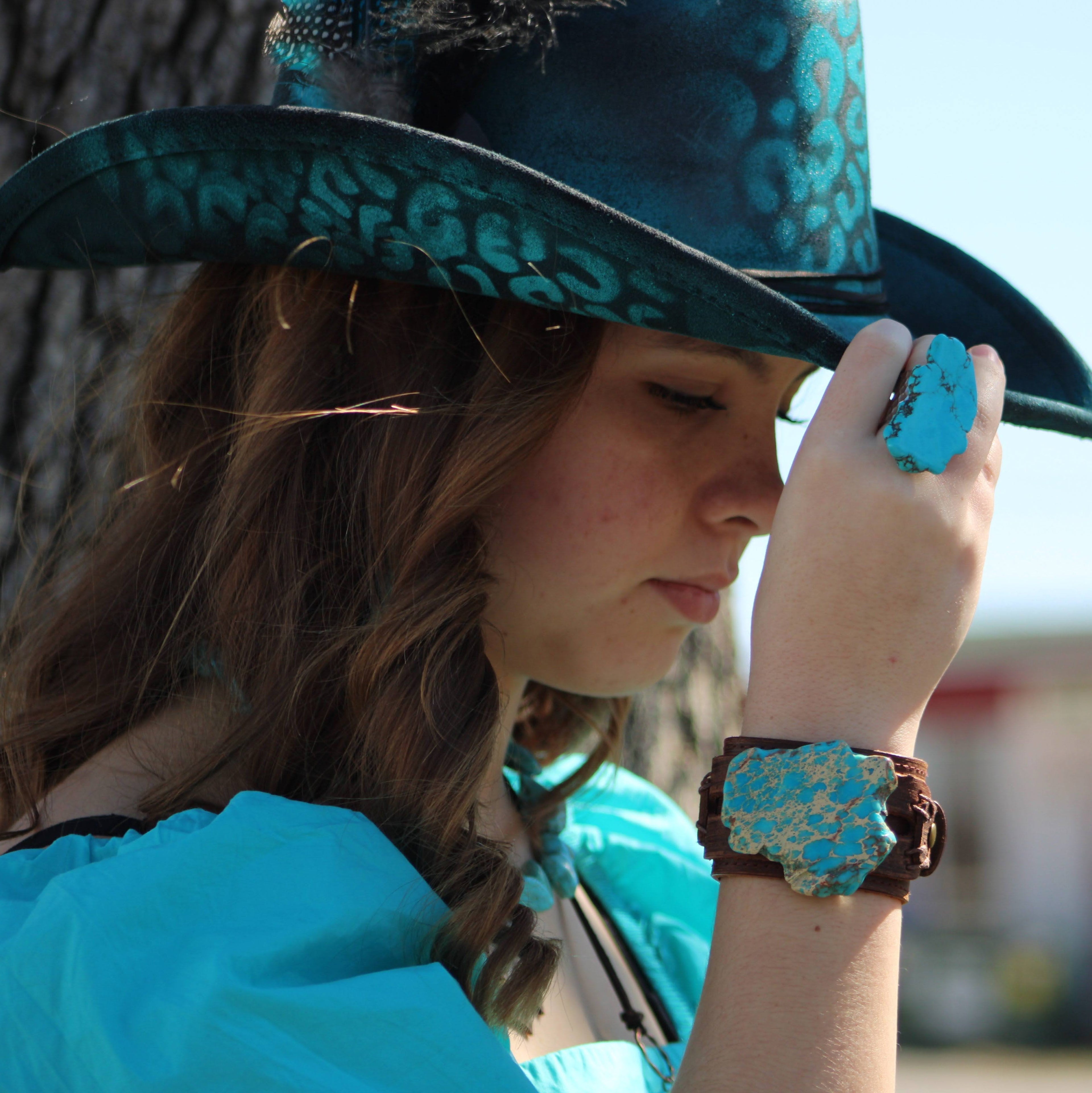 Leather Wide Cuff Bracelet with Regalite Slab