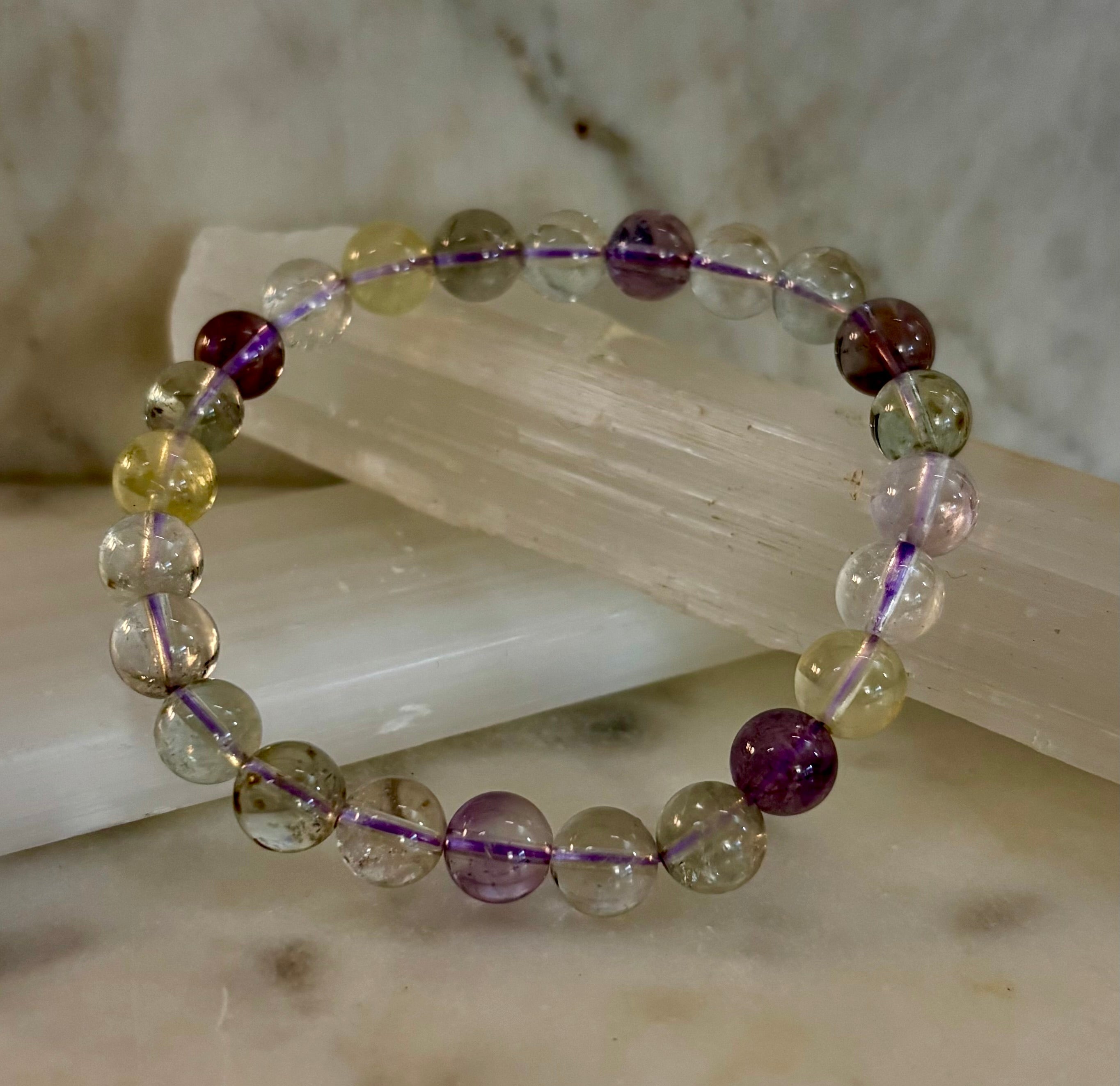 Ametrine Crystal Healing Stretch Bracelet for Intuition, Abundance & Harmony (8mm)