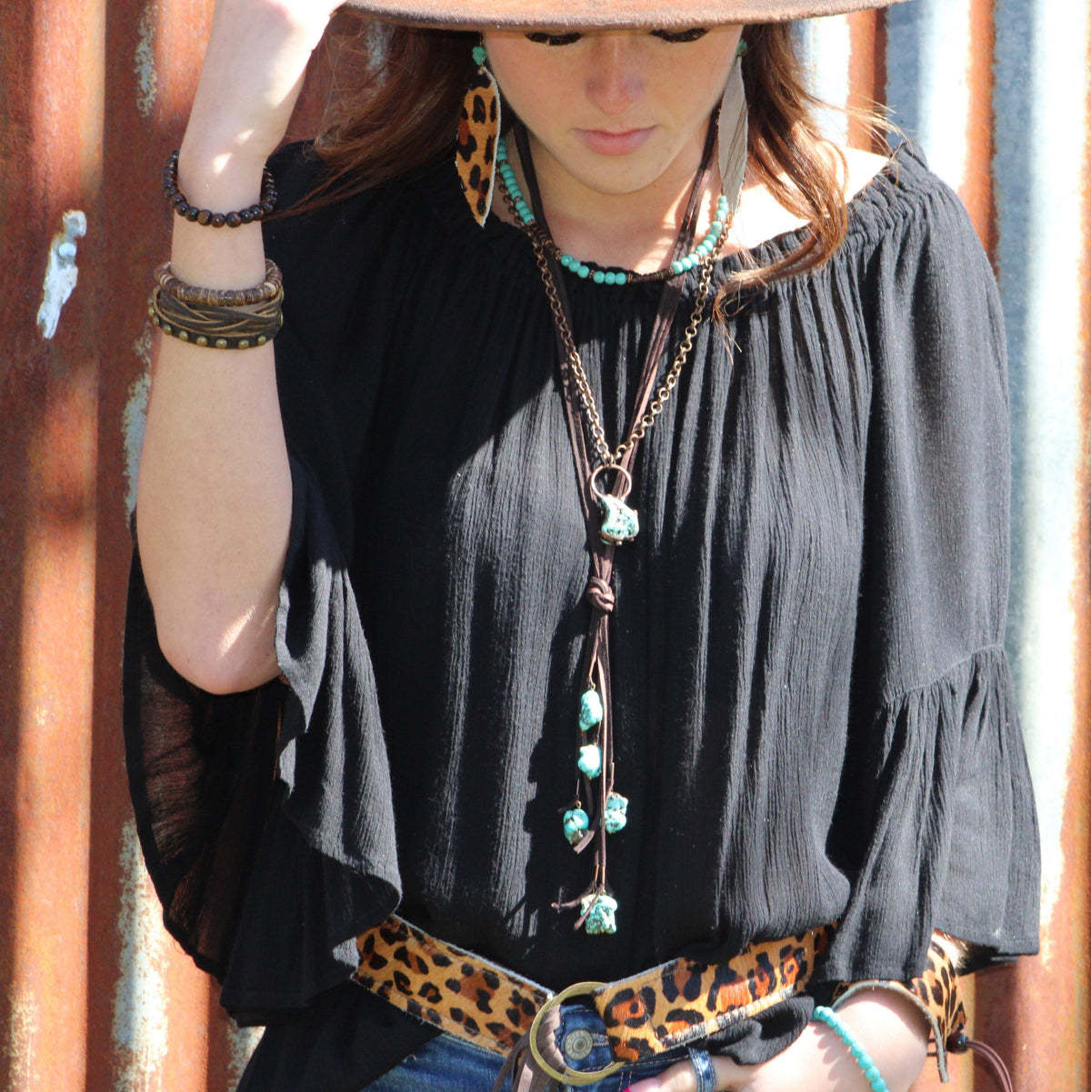 Wood Disc Beaded Stretch Bracelet