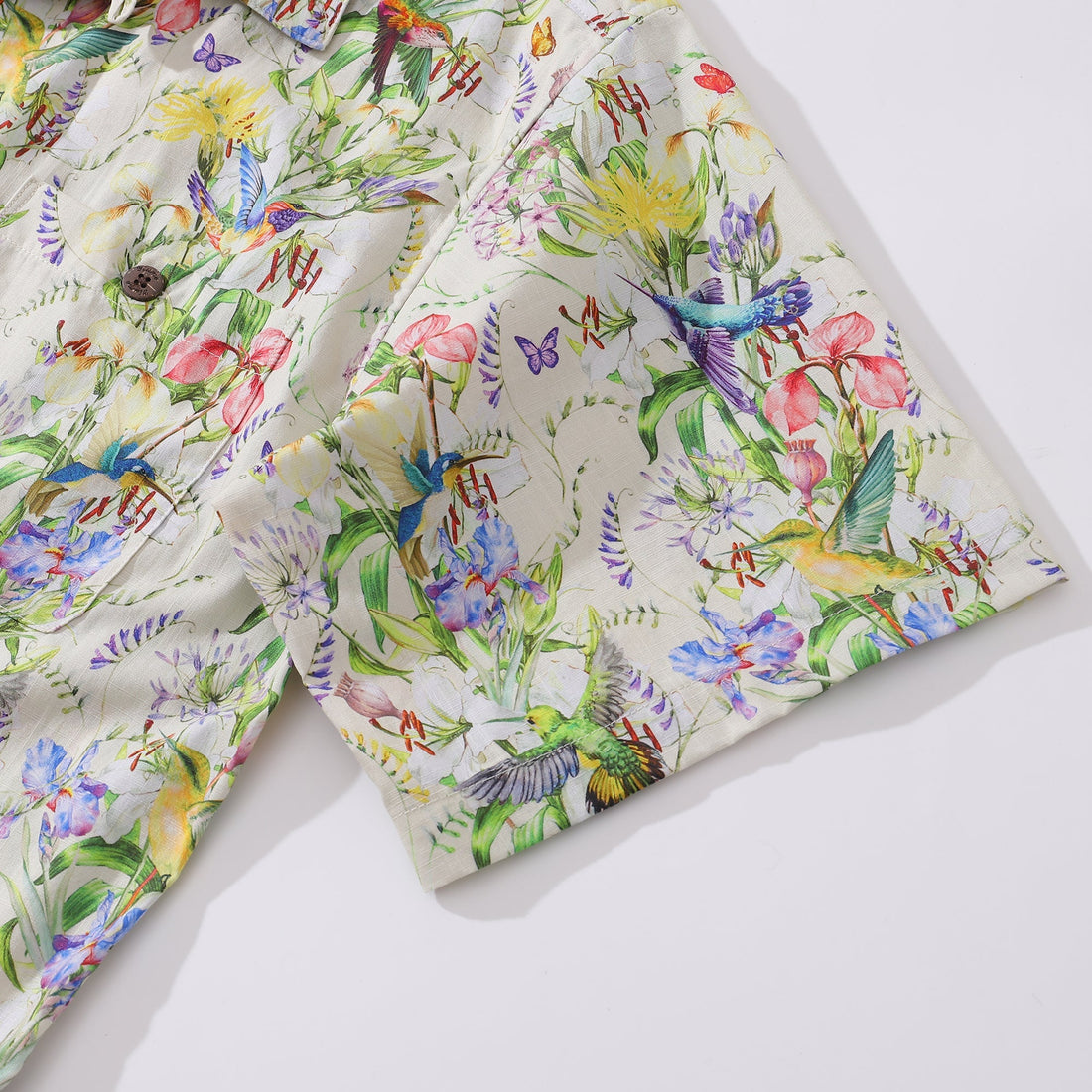 Hummingbird Floral Print Cotton Camp Collar Hawaiian Shirt