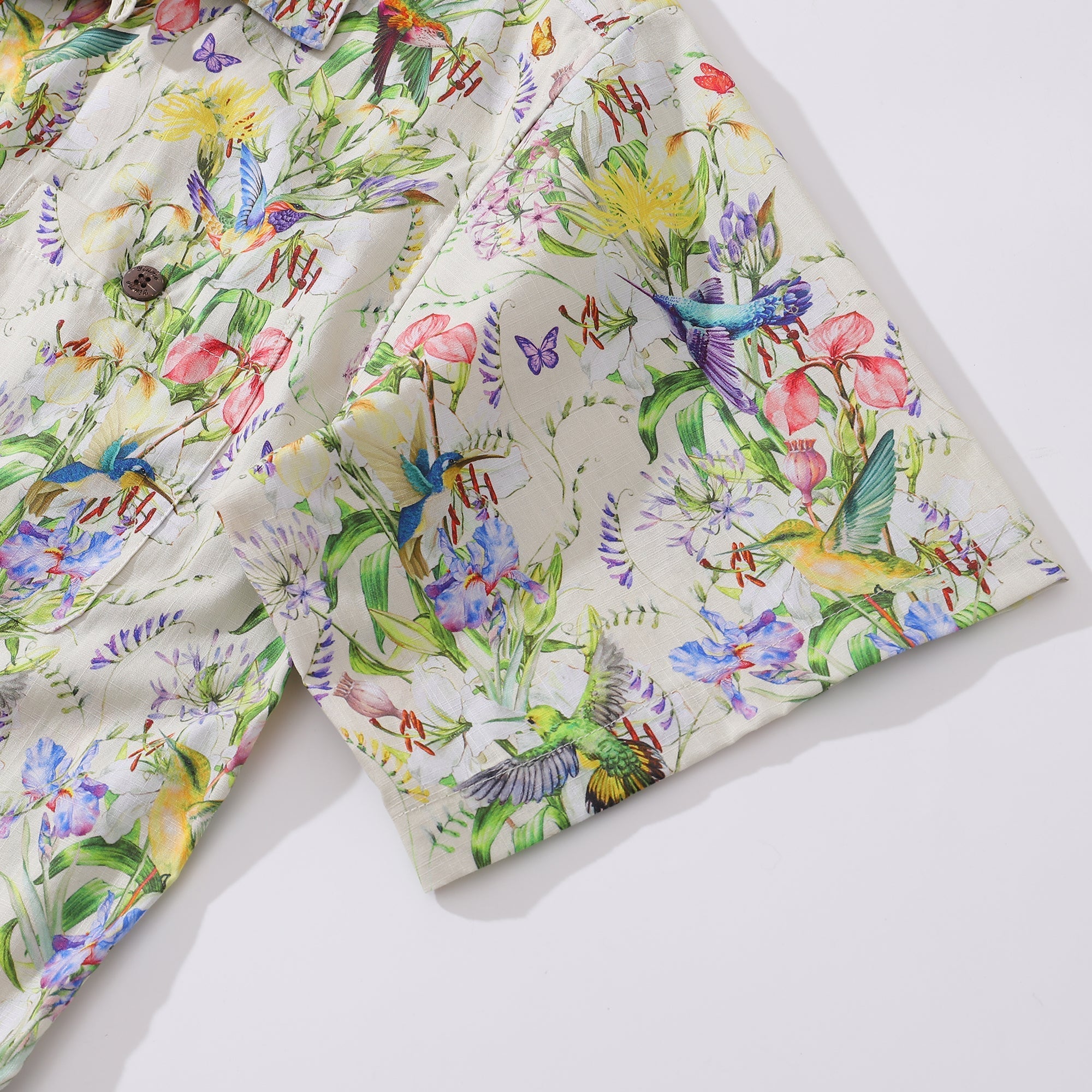 Hummingbird Floral Print Cotton Camp Collar Hawaiian Shirt