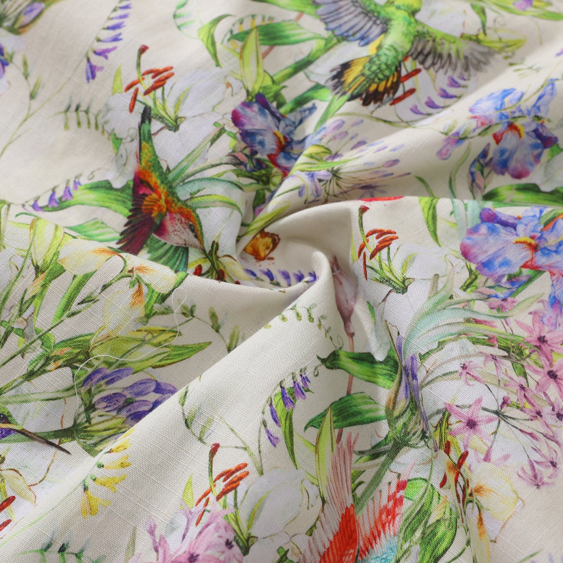 Hummingbird Floral Print Cotton Camp Collar Hawaiian Shirt