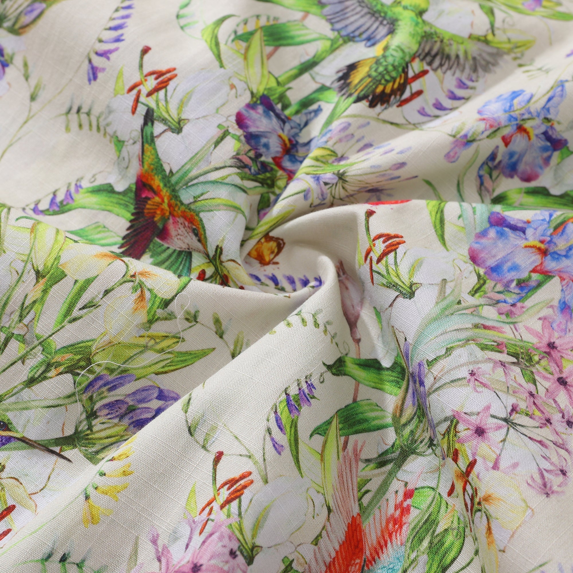 Hummingbird Floral Print Cotton Camp Collar Hawaiian Shirt