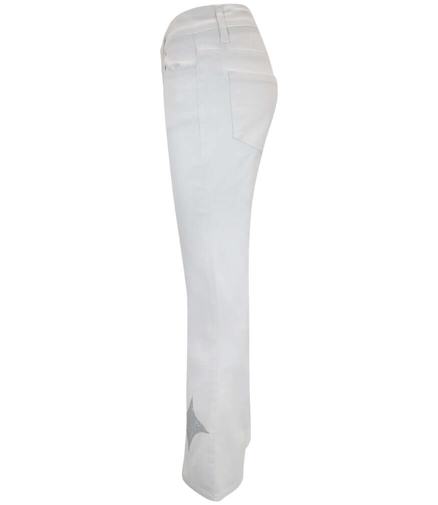 White Stretch Denim Jeans with Silver Glitter Star Accents - Image 2