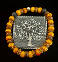 Reiki-Infused Natural Wood & Lava Rock Bracelet with Coconut Shell Spacers for Grounding & Solar Plexus Strength