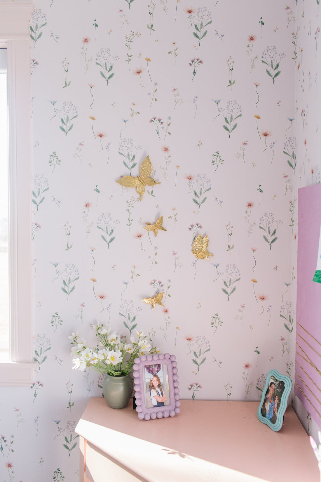 Marta Floral Removable Wallpaper in Blush Pink and Sage Green
