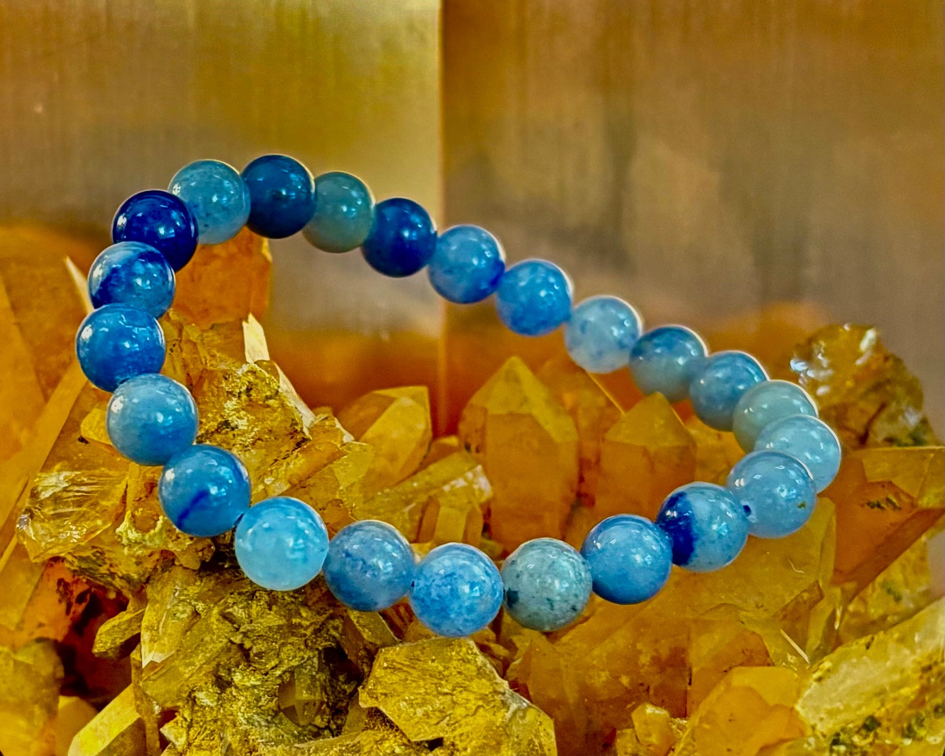 Reiki-Infused Natural Blue Aventurine Bracelet for Calm Communication, Inner Peace & Third Eye Focus (8mm)