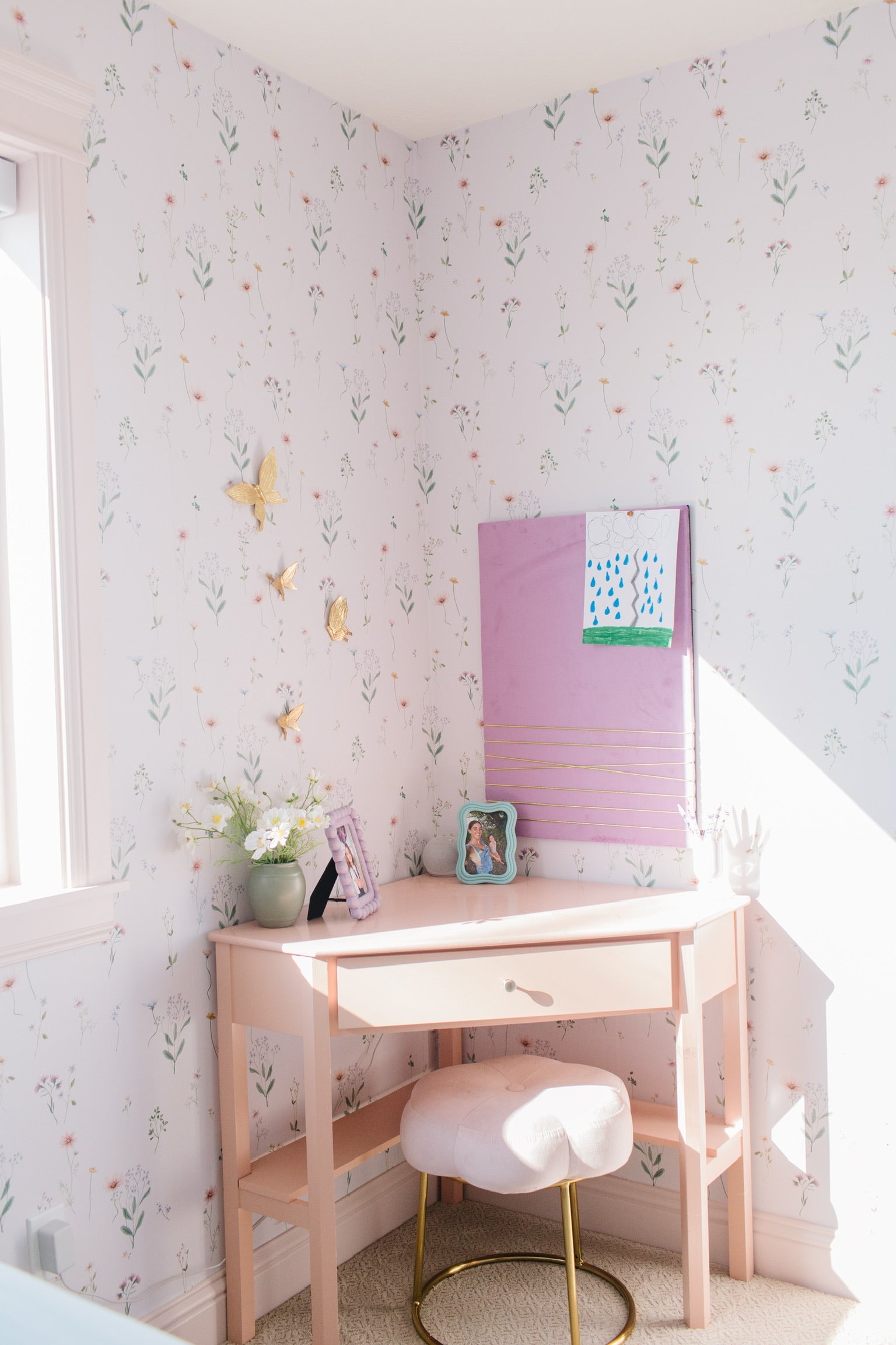 Marta Floral Removable Wallpaper in Blush Pink and Sage Green