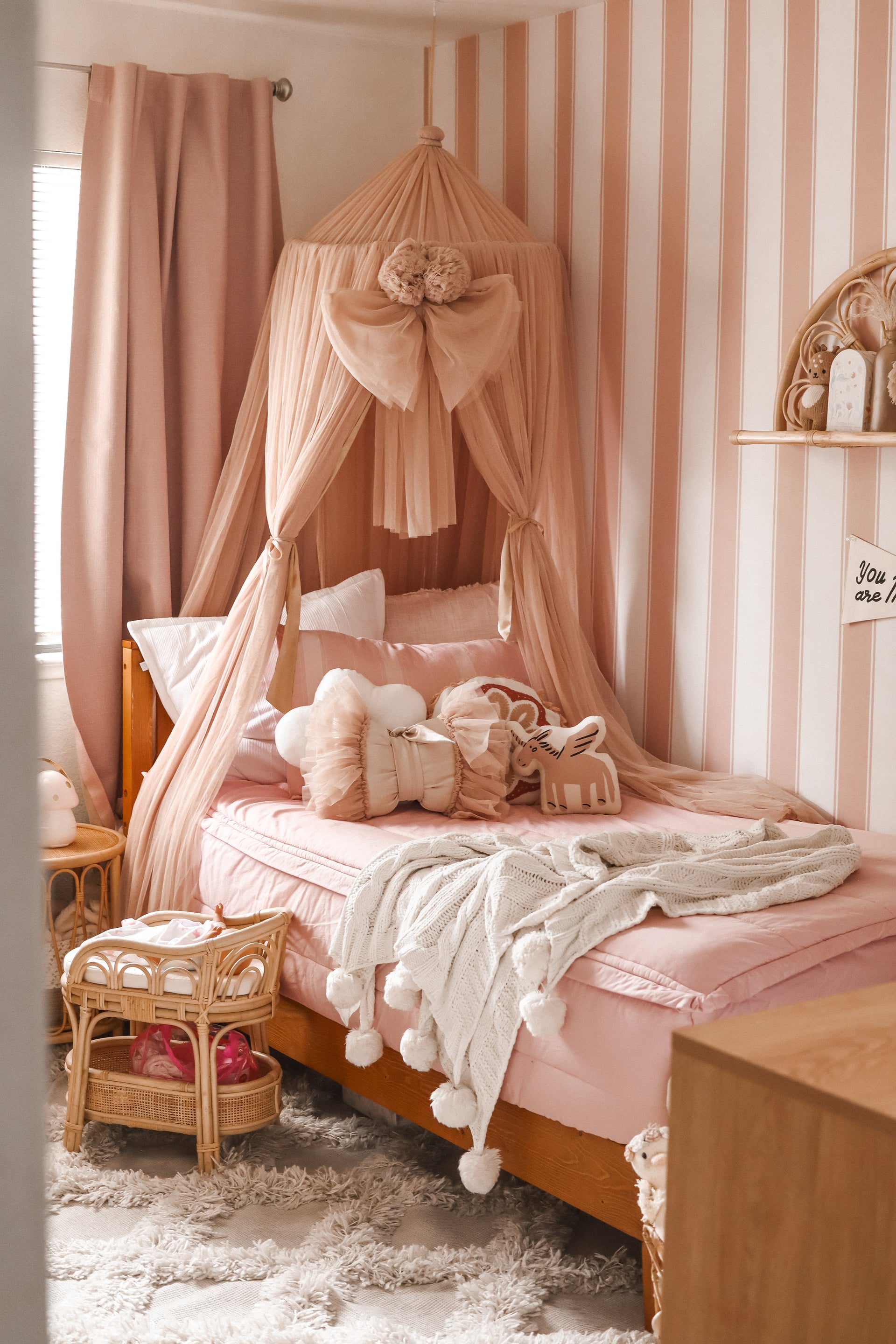 Andy Striped Removable Wallpaper in Blue, White, Pink and Cream