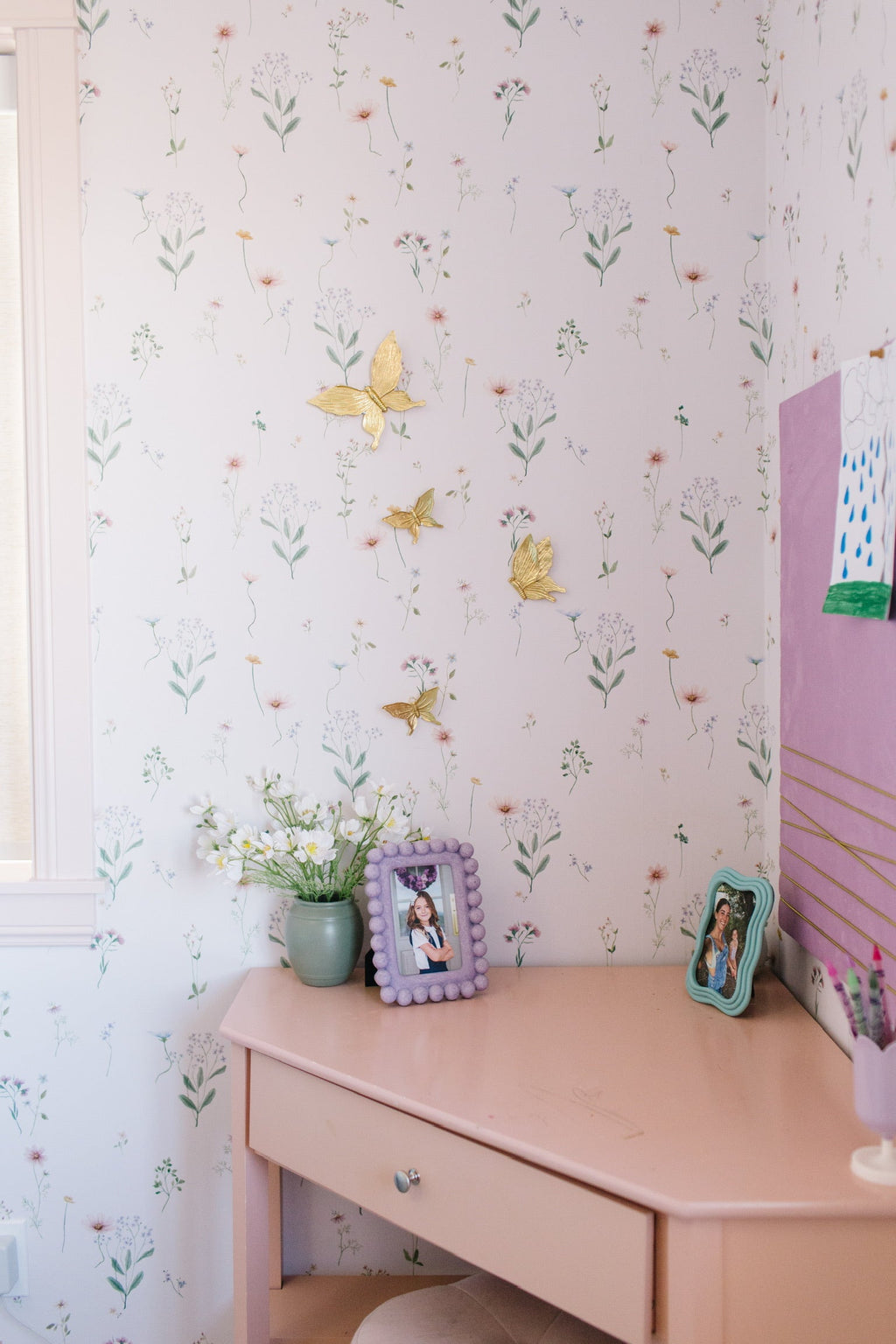 Marta Floral Removable Wallpaper in Blush Pink and Sage Green