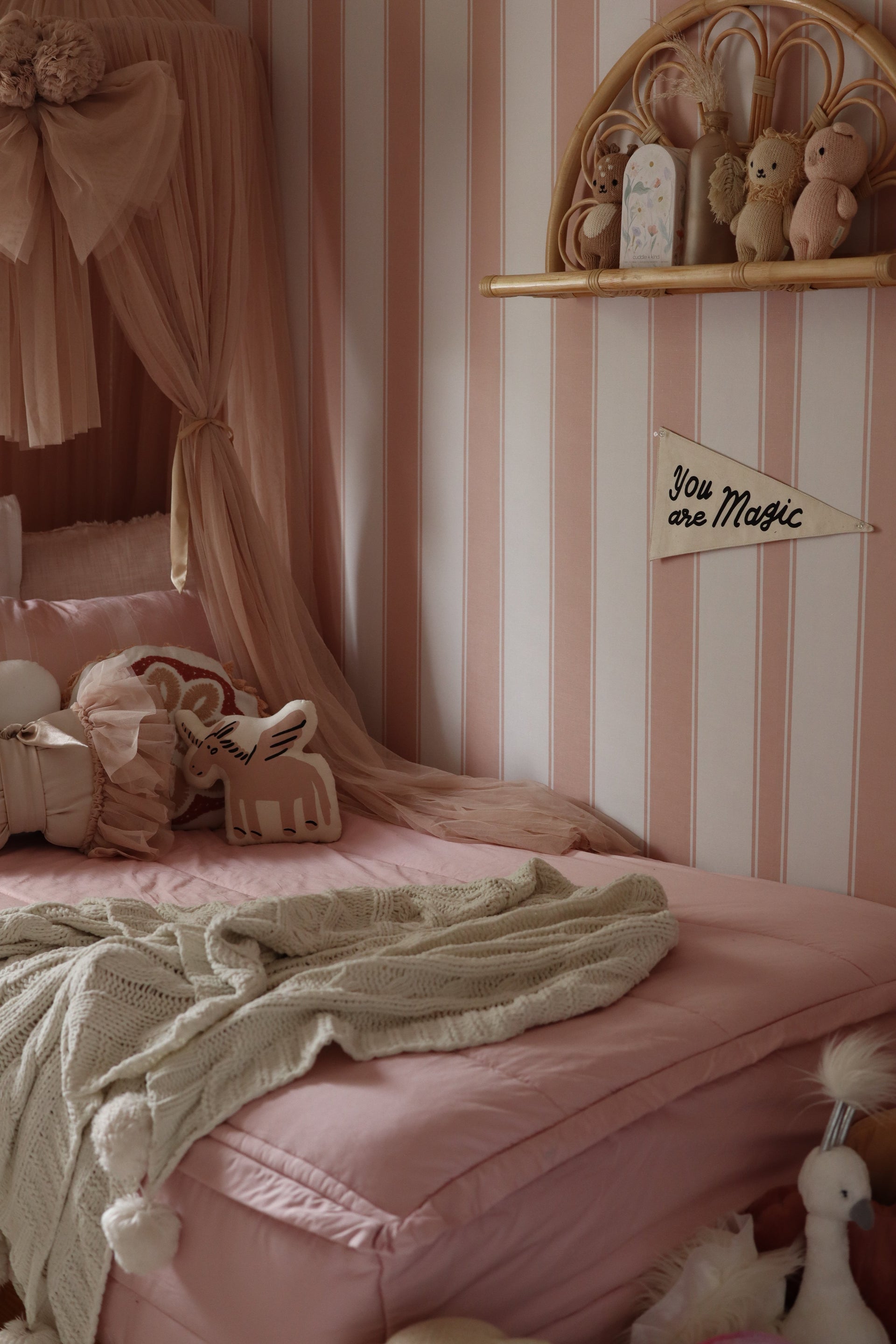 Andy Striped Removable Wallpaper in Blue, White, Pink and Cream