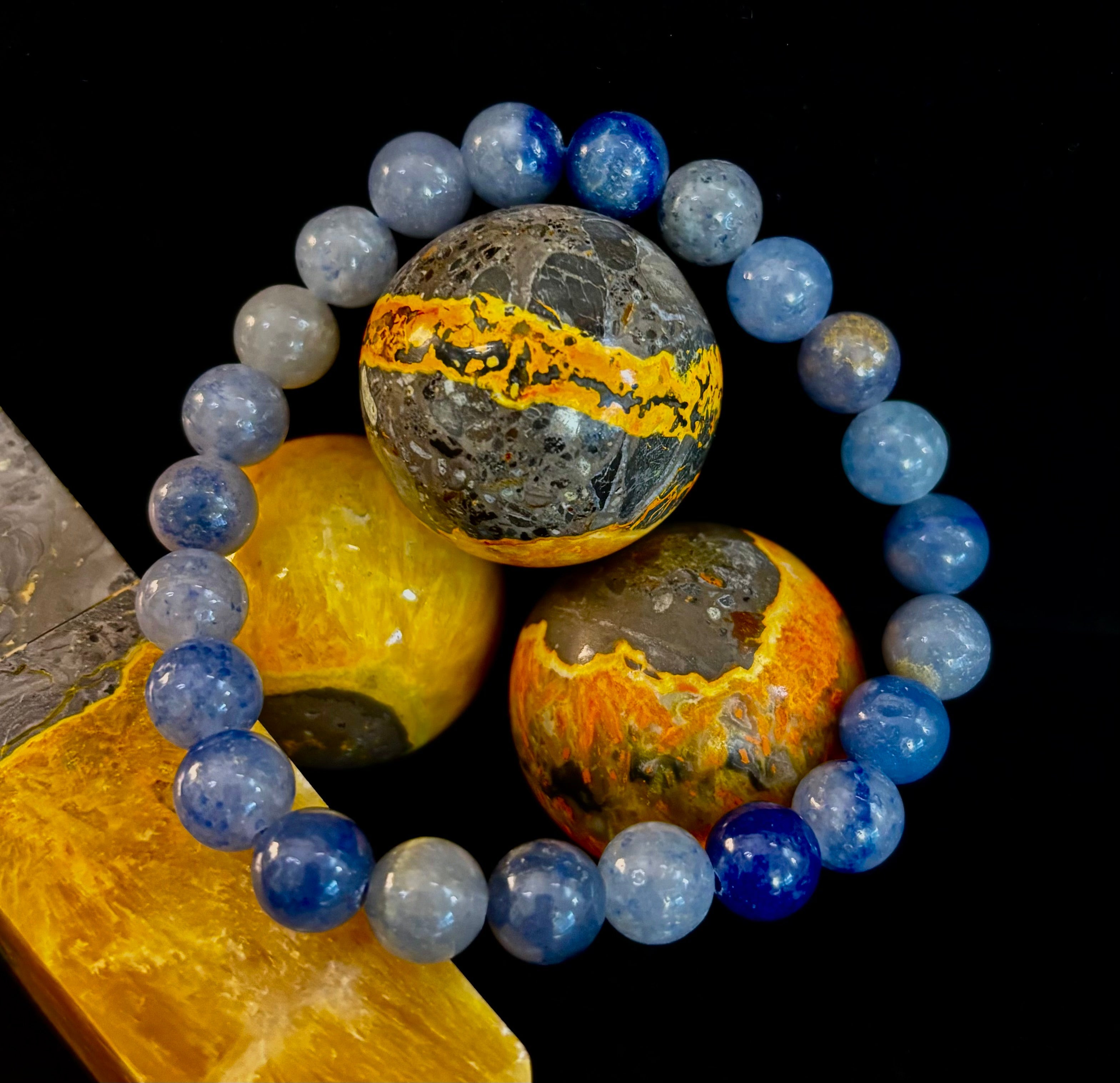 Reiki-Infused Natural Blue Aventurine Bracelet for Calm Communication, Inner Peace & Third Eye Focus (8mm)
