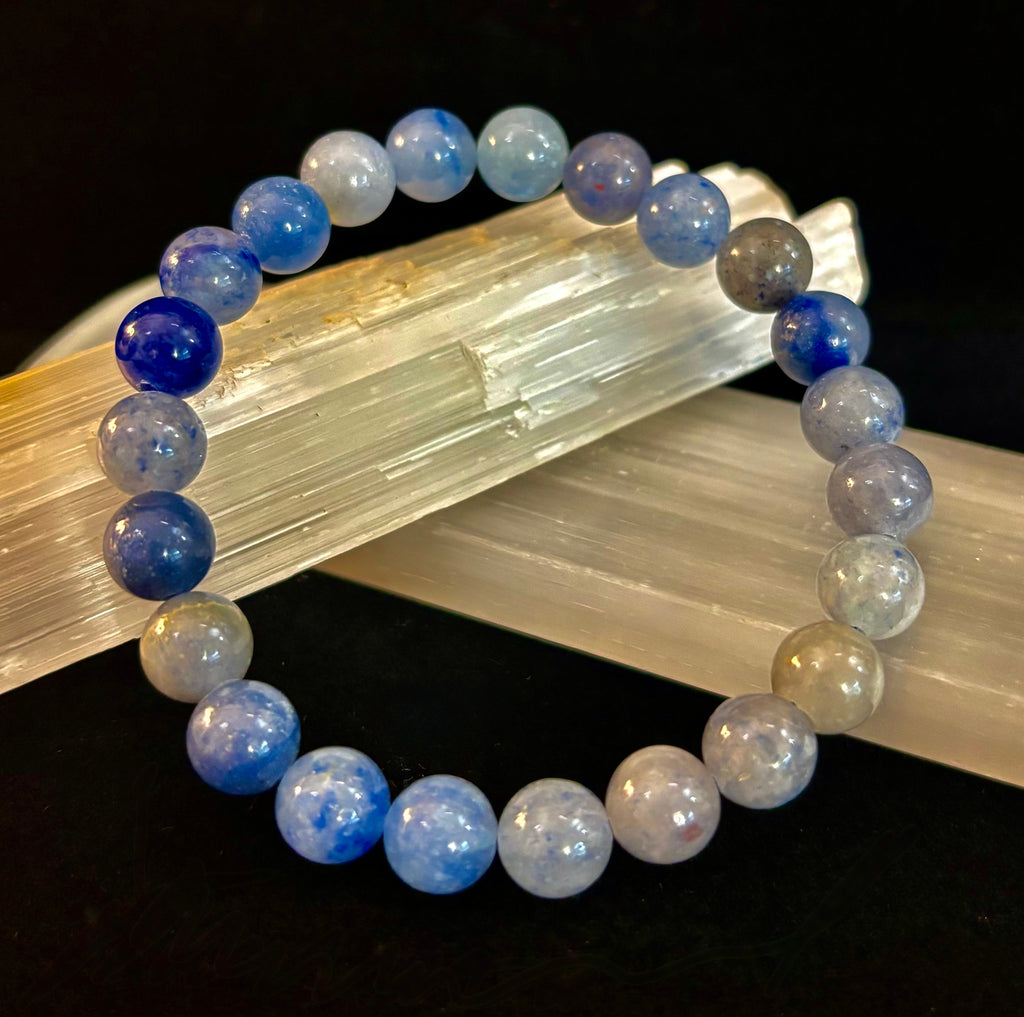 Reiki-Infused Natural Blue Aventurine Bracelet for Calm Communication, Inner Peace & Third Eye Focus (8mm)