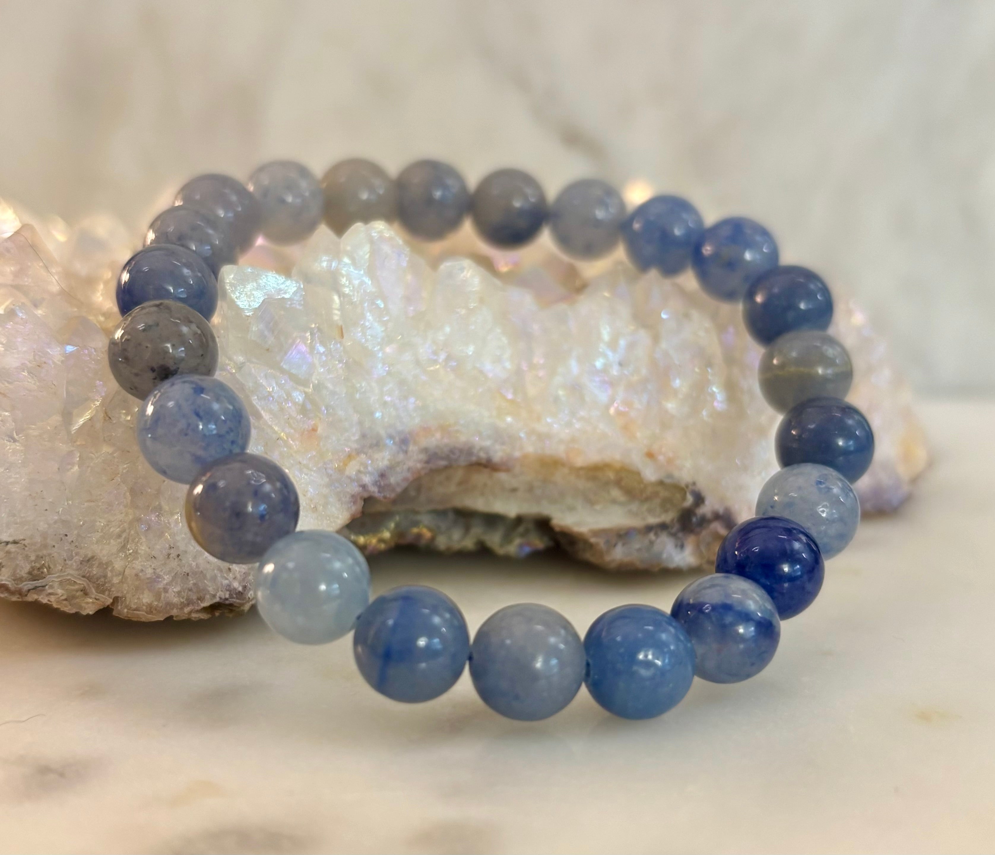 Reiki-Infused Natural Blue Aventurine Bracelet for Calm Communication, Inner Peace & Third Eye Focus (8mm)