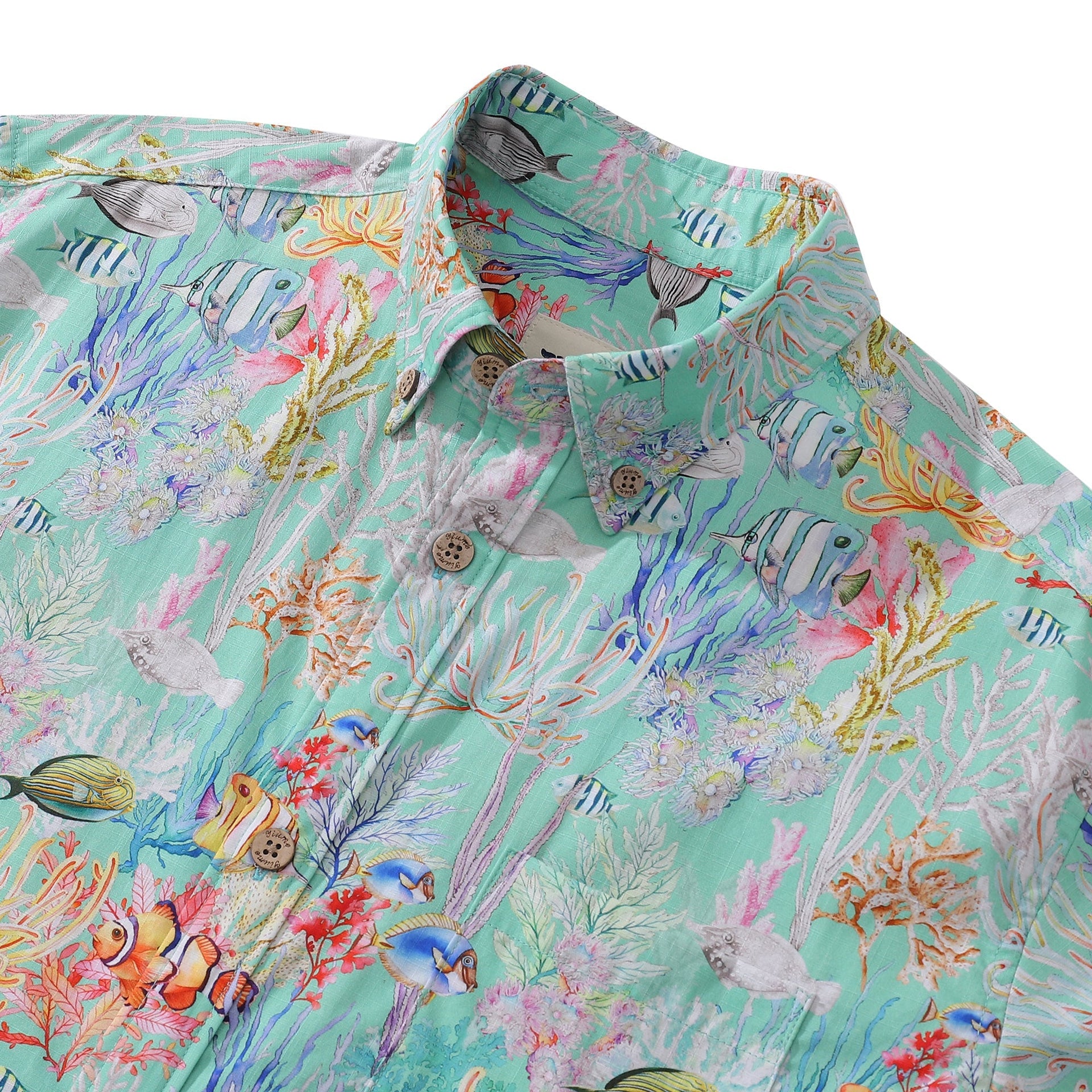 Men's Blue Sea Amusement Park Print Short Sleeve Hawaiian Shirt