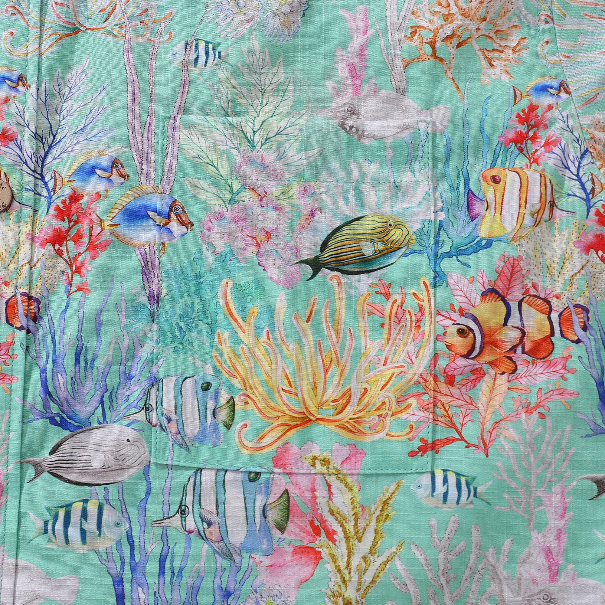 Men's Blue Sea Amusement Park Print Short Sleeve Hawaiian Shirt