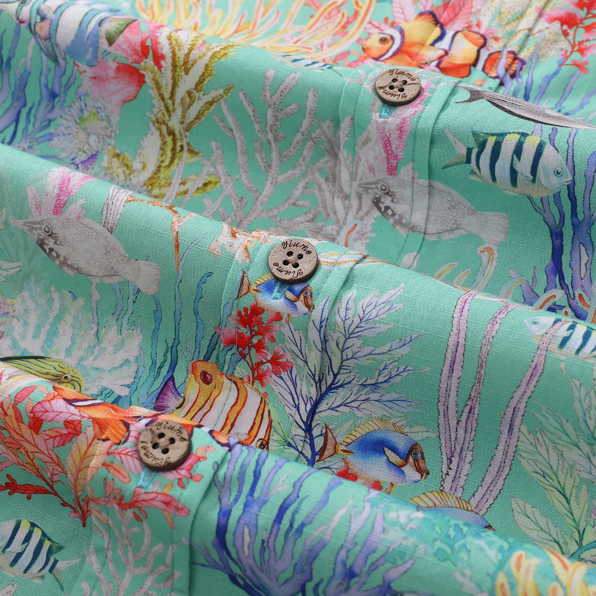 Men's Blue Sea Amusement Park Print Short Sleeve Hawaiian Shirt