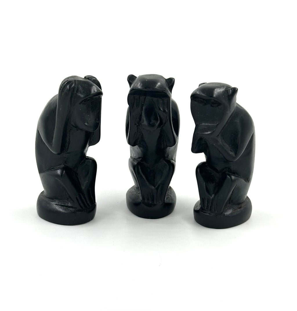 Ugandan Blackwood Chimpanzee Sculptures - Set of 3 Minimalist Art