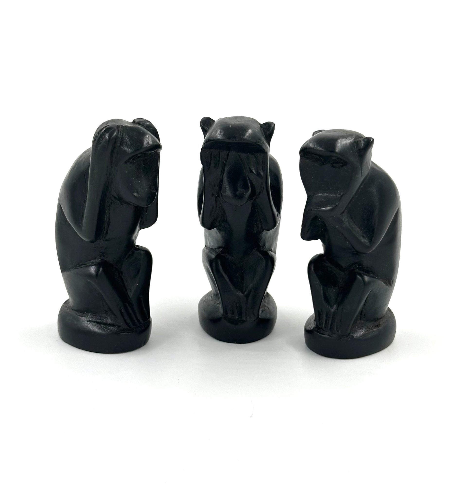 Ugandan Blackwood Chimpanzee Sculptures - Set of 3 Minimalist Art