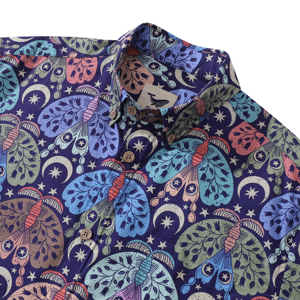 Moon Moth Mysteries Cotton Button-Down Short Sleeve Shirt