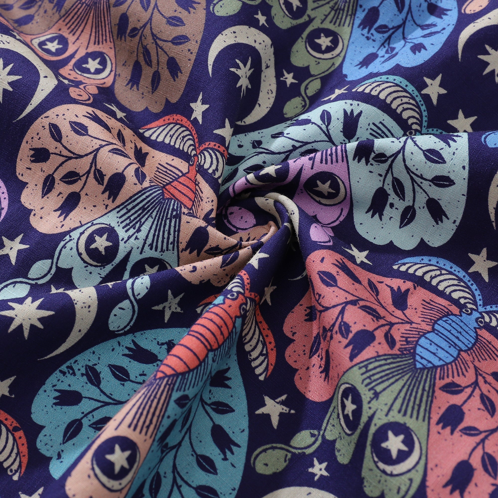 Moon Moth Mysteries Cotton Button-Down Short Sleeve Shirt