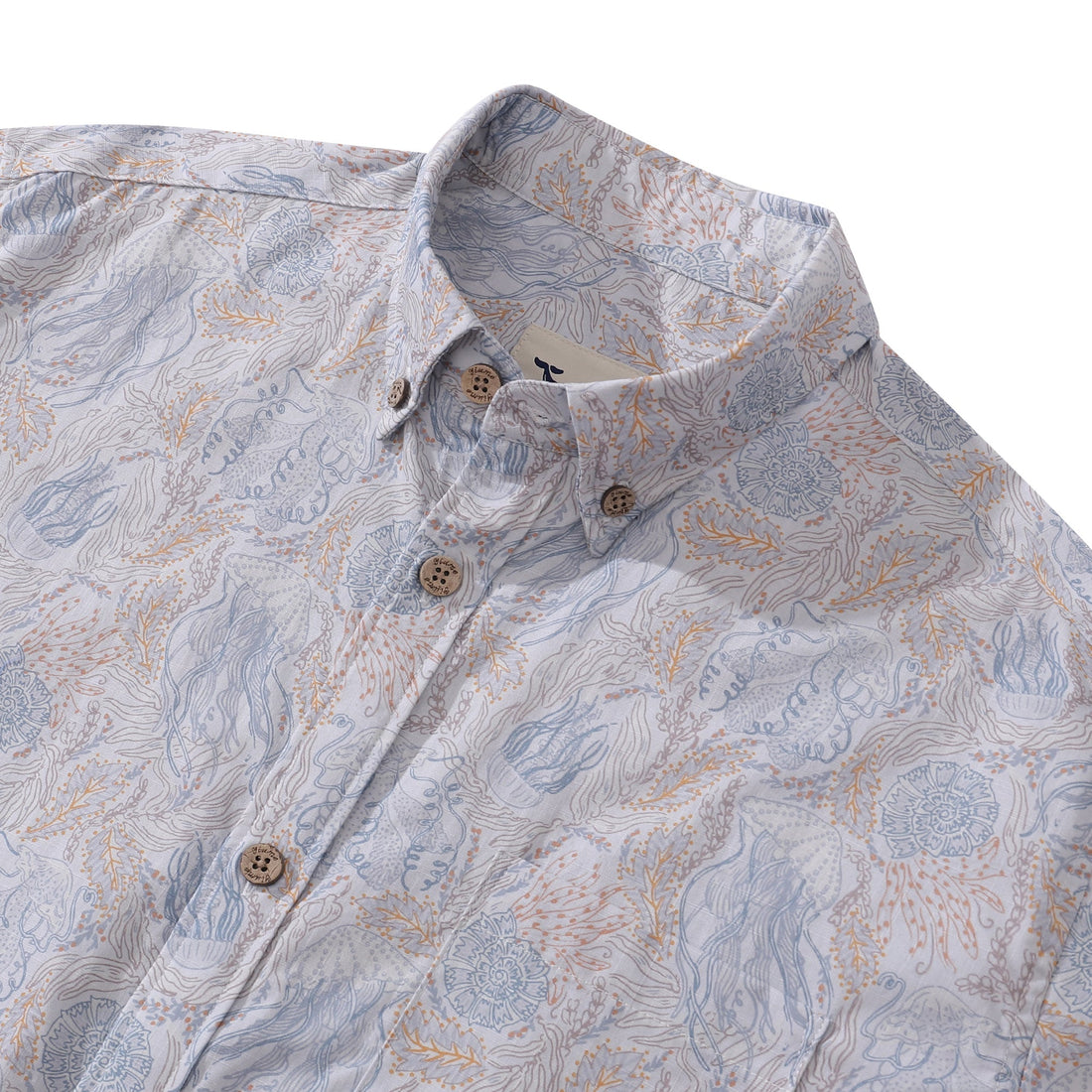 Men's Jellyfish Seascape Print Short Sleeve Aloha Button-Down Shirt