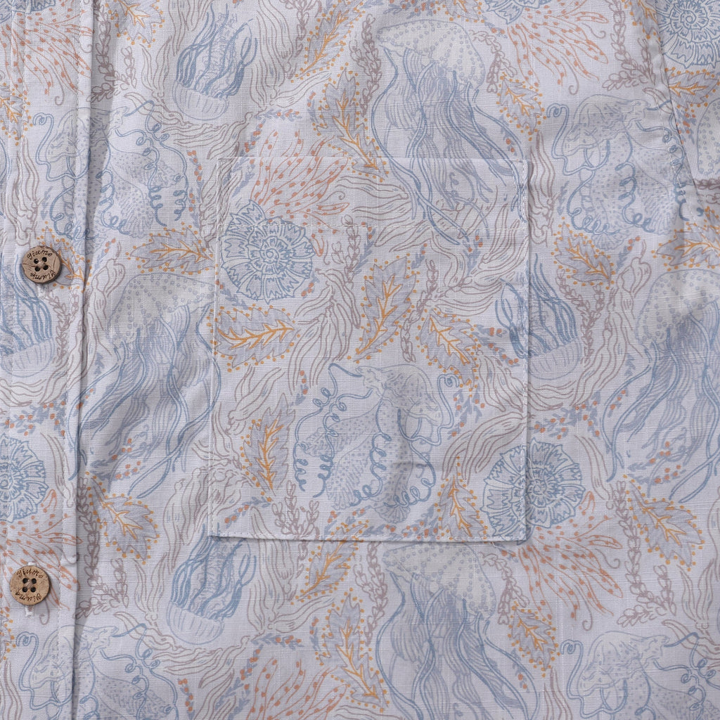 Men's Jellyfish Seascape Print Short Sleeve Aloha Button-Down Shirt