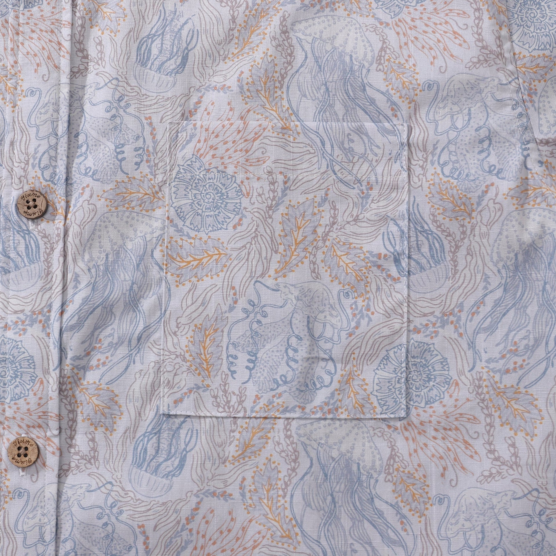 Men's Jellyfish Seascape Print Short Sleeve Aloha Button-Down Shirt