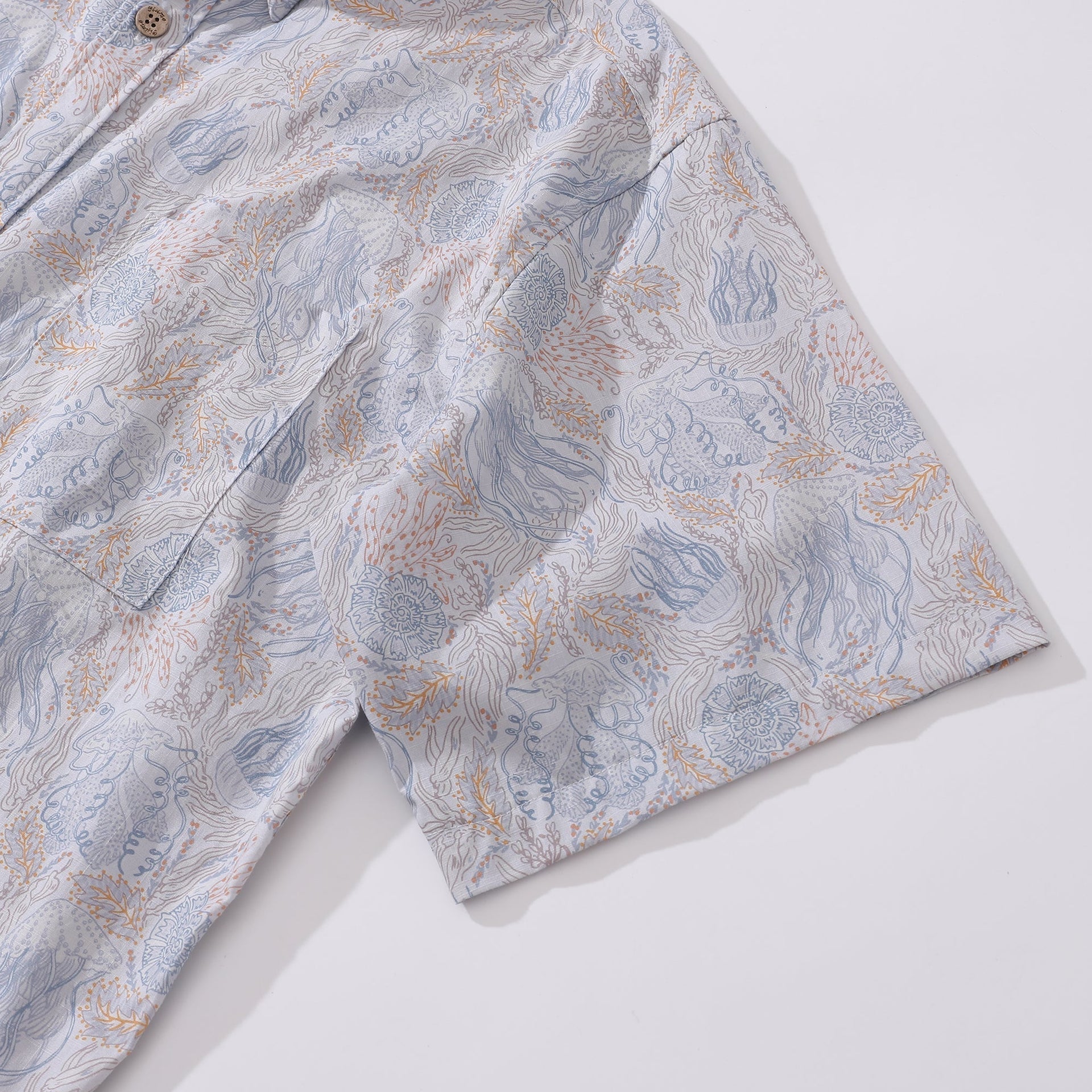 Men's Jellyfish Seascape Print Short Sleeve Aloha Button-Down Shirt
