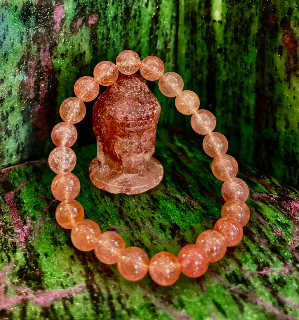Reiki-Infused Natural Strawberry Quartz Bracelet for Universal Love, Joy & Heart Expansion (8mm)