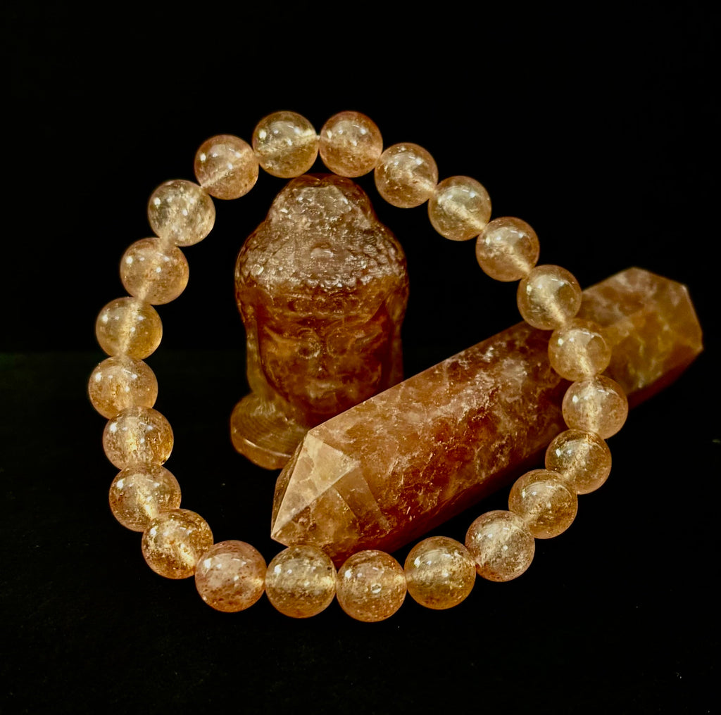 Reiki-Infused Natural Strawberry Quartz Bracelet for Universal Love, Joy & Heart Expansion (8mm)