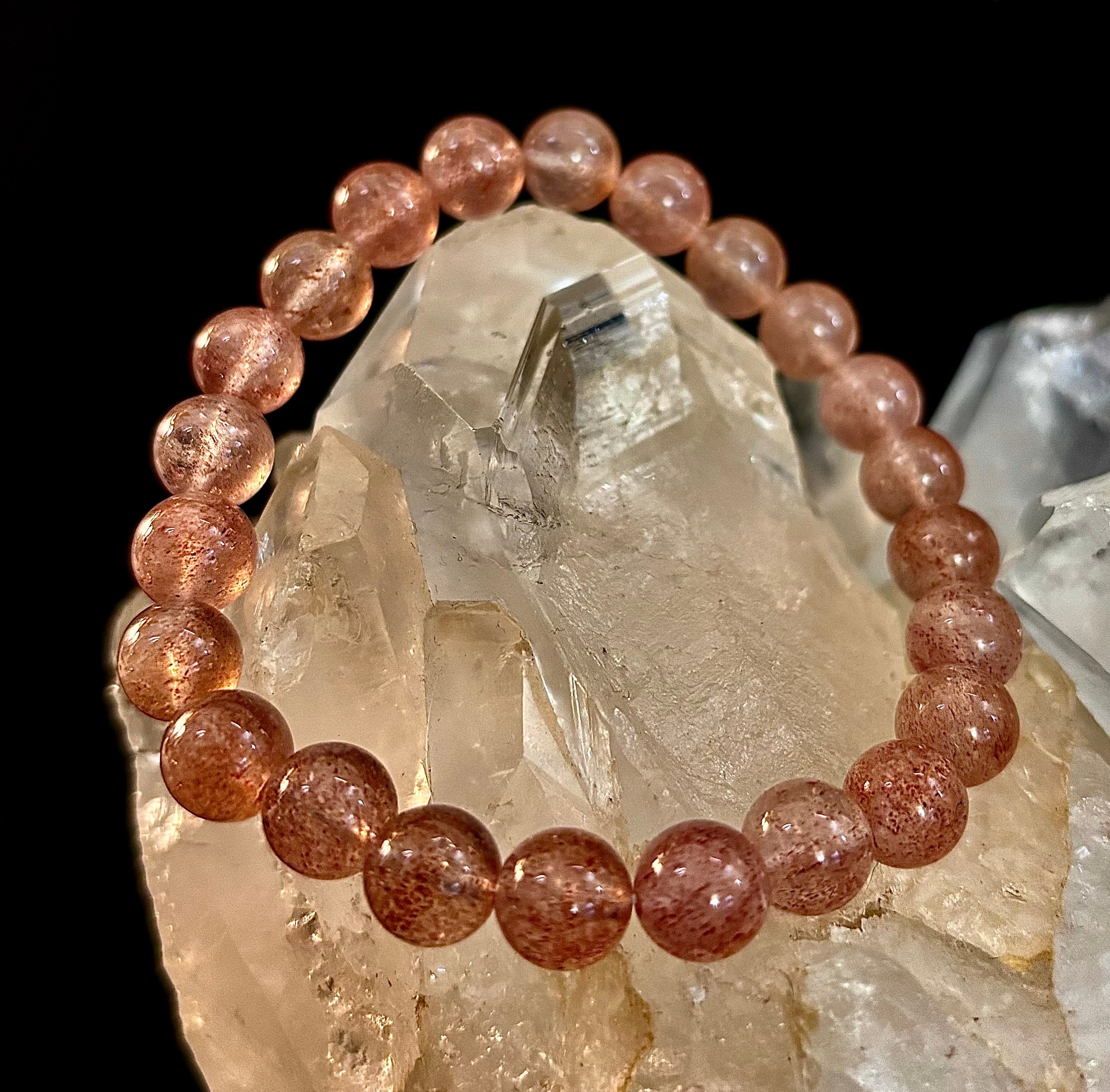 Reiki-Infused Natural Strawberry Quartz Bracelet for Universal Love, Joy & Heart Expansion (8mm)