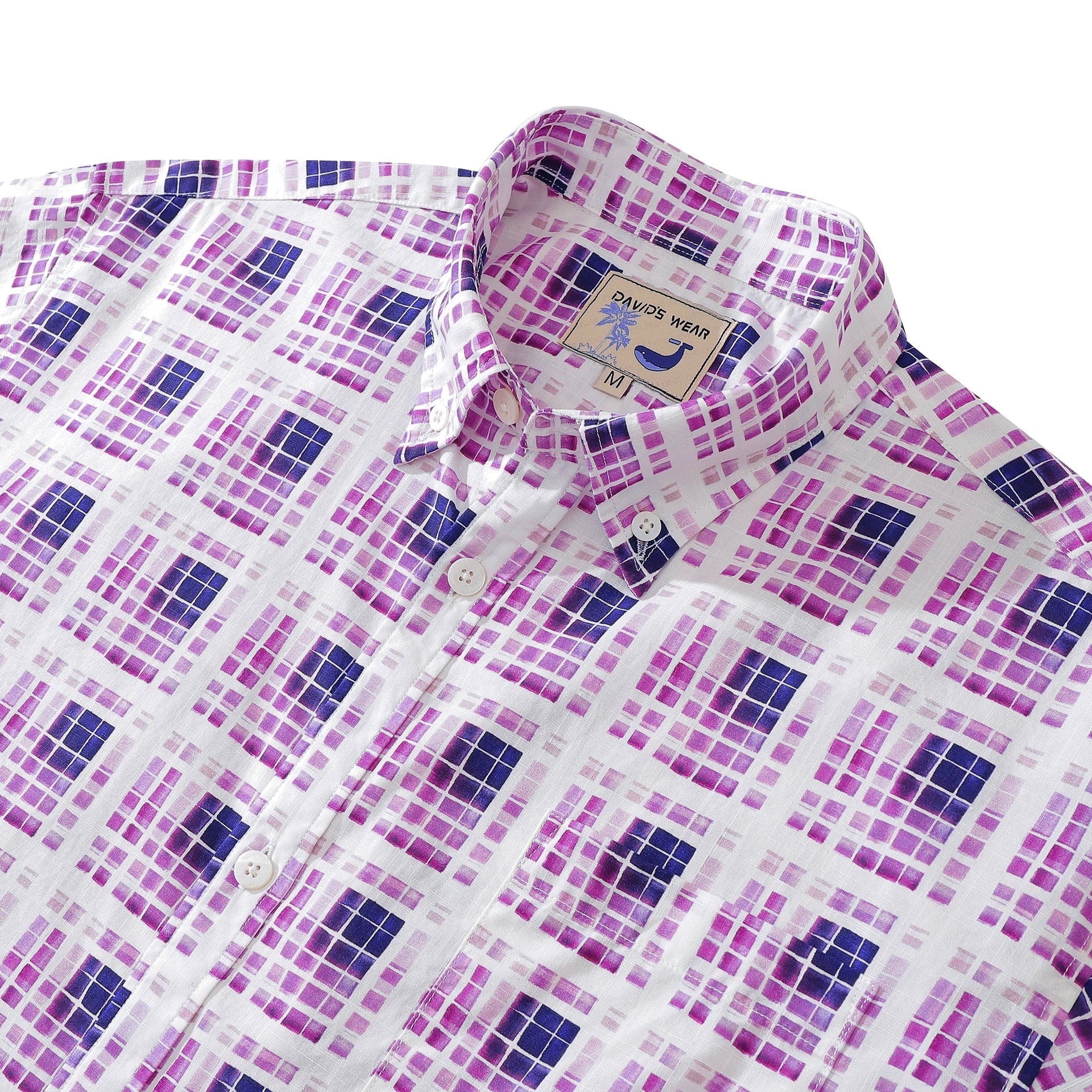 Men's Purple Gradient Geometric Print Cotton Hawaiian Shirt