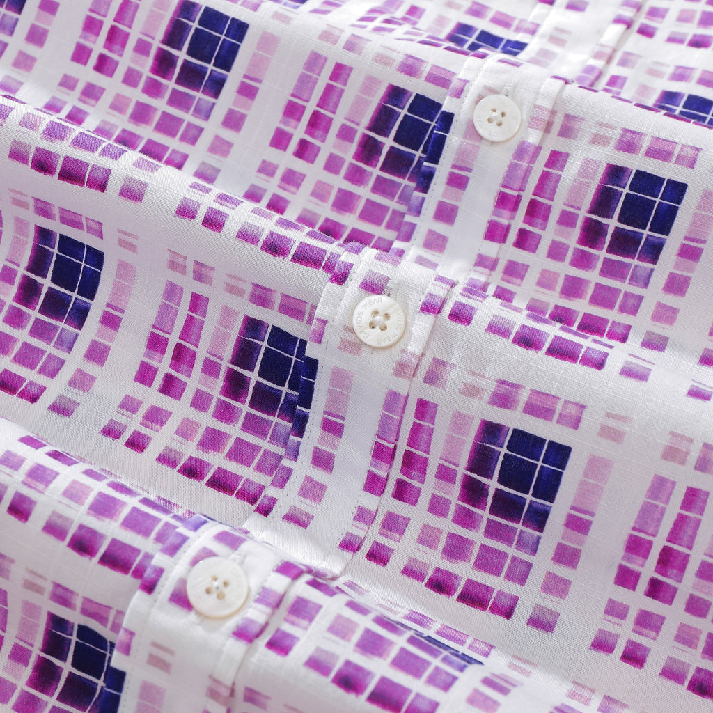 Men's Purple Gradient Geometric Print Cotton Hawaiian Shirt
