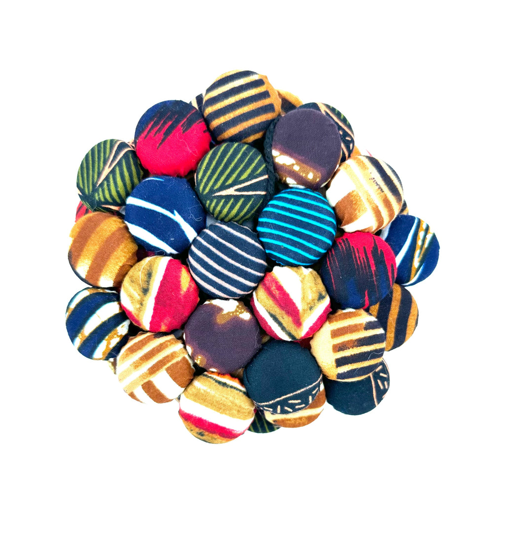 Set of 4 Bohemian Ugandan Fabric Bottle Cap Coasters, Multicolor